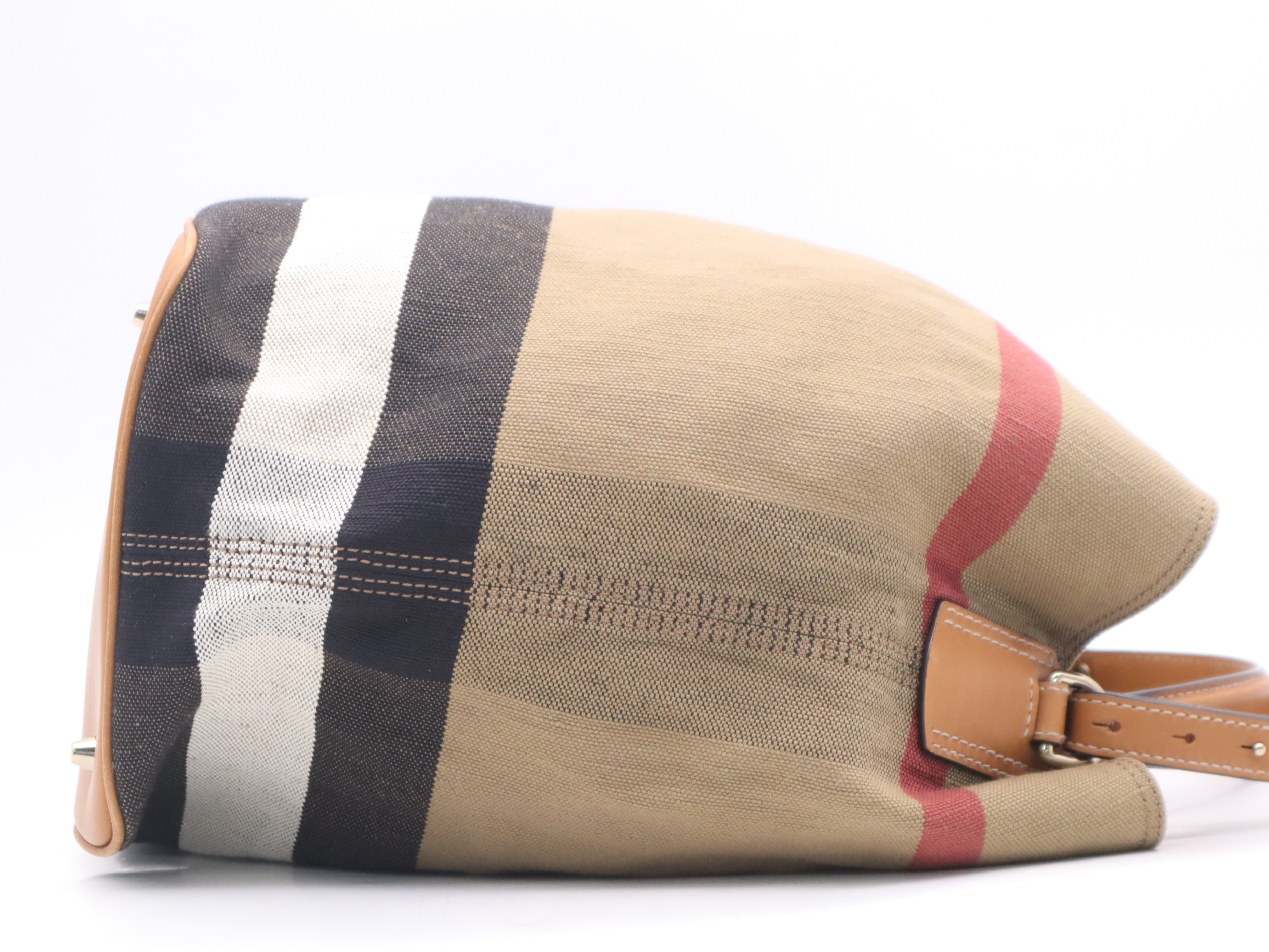 Checkered Bucket Bag 2-Way Brown with Gold Hardware Shoulder Bag — view 5