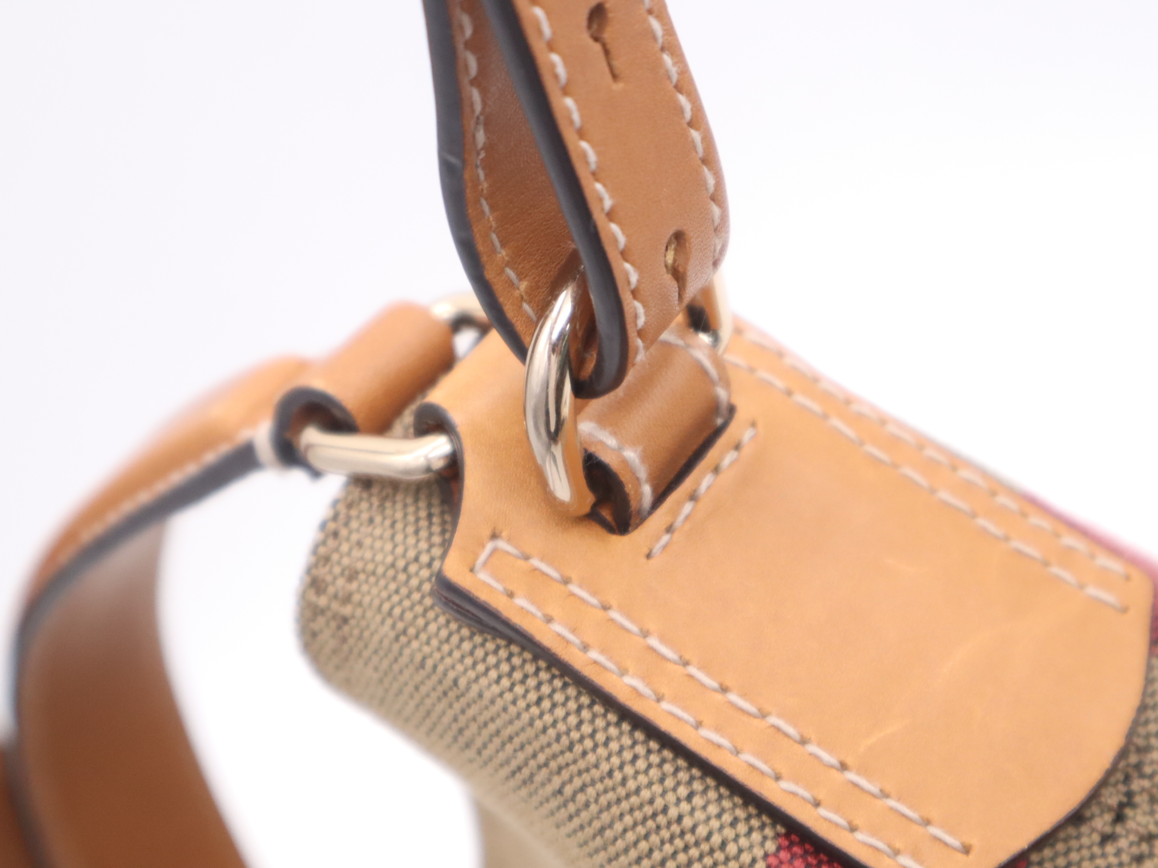 Checkered Bucket Bag 2-Way Brown with Gold Hardware Shoulder Bag — view 8