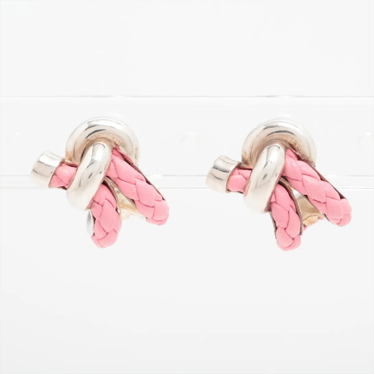 Intrecciato earrings (for both ears) Leather x 925 12.5g Pink x Silver — view 2