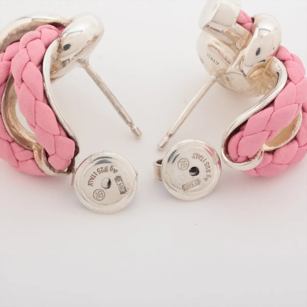 Intrecciato earrings (for both ears) Leather x 925 12.5g Pink x Silver — view 4