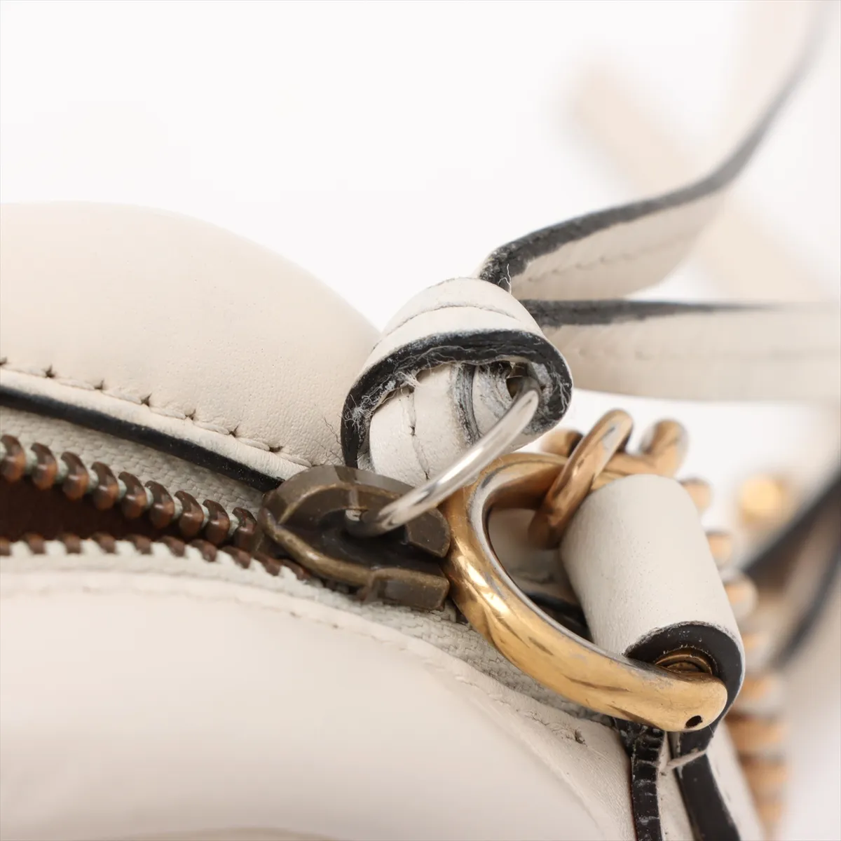 GG Marmont Leather Chain Shoulder Bag White 448065 — view 12