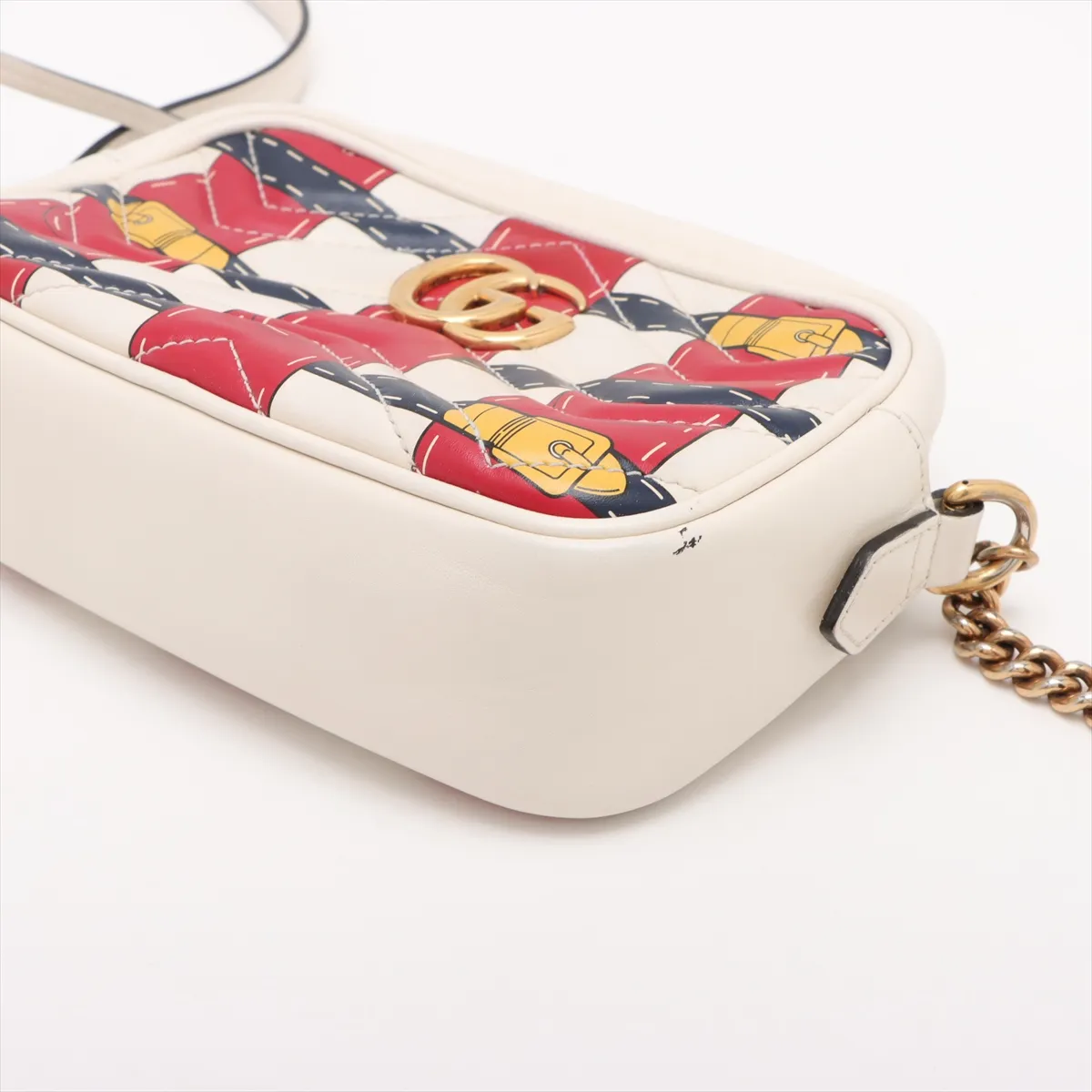 GG Marmont Leather Chain Shoulder Bag White 448065 — view 3
