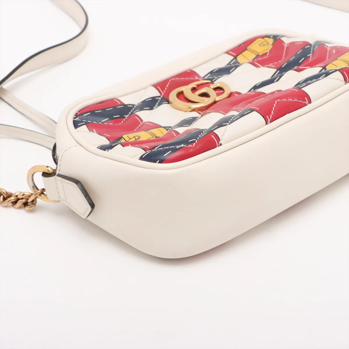GG Marmont Leather Chain Shoulder Bag White 448065 — view 4