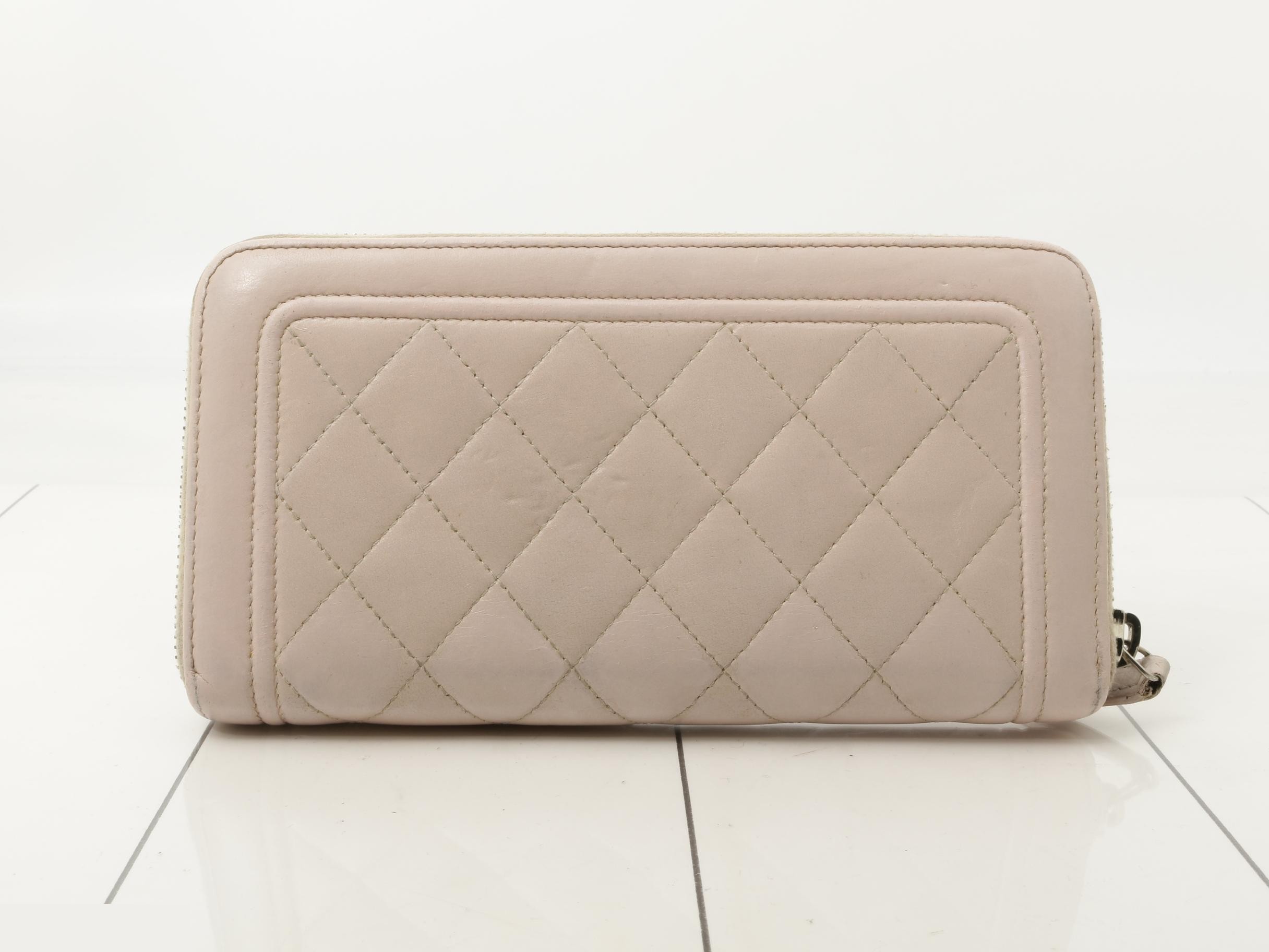 Coco Mark Diamond Stitch Lambskin Round Zipper Long Wallet, Pink — view 2
