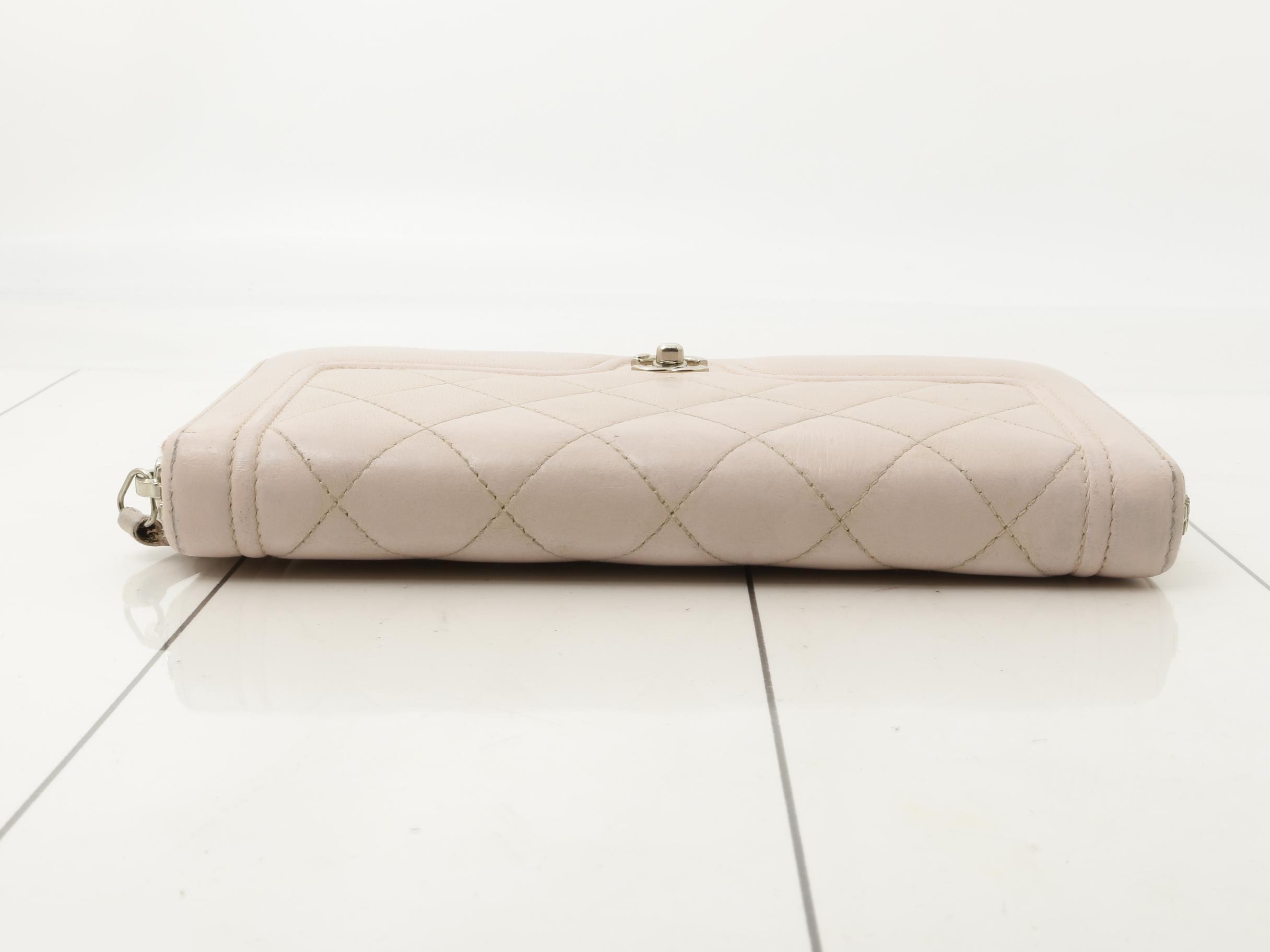 Coco Mark Diamond Stitch Lambskin Round Zipper Long Wallet, Pink — view 3