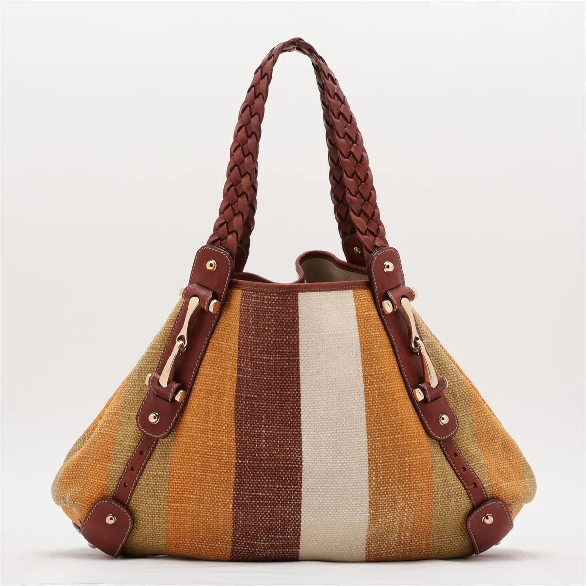 Canvas and Leather Tote Bag, Multicolor 137621 — view 2