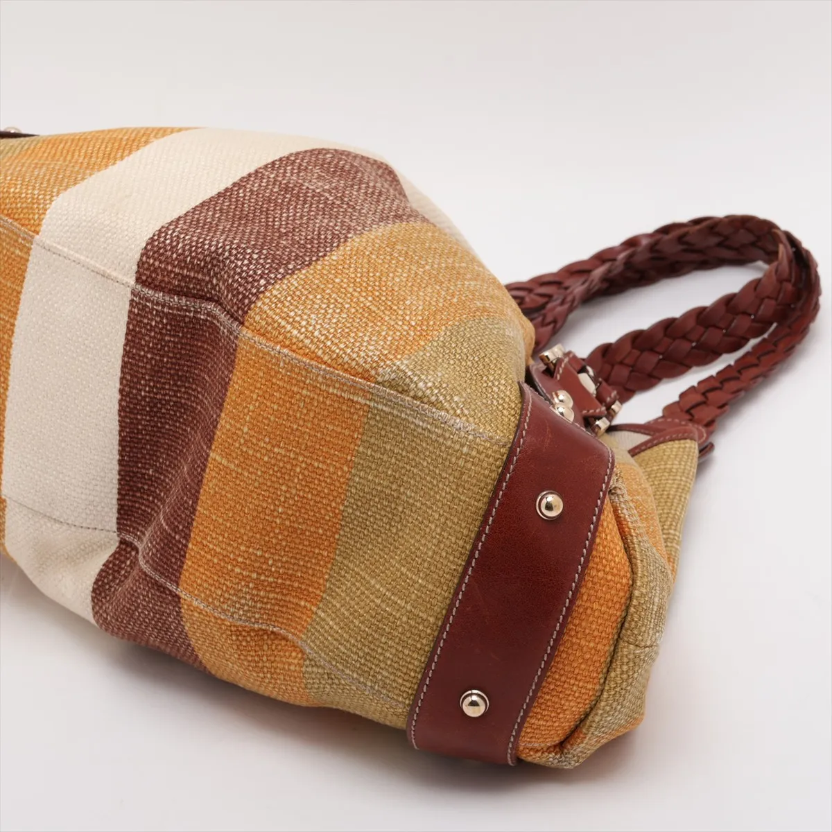 Canvas and Leather Tote Bag, Multicolor 137621 — view 3