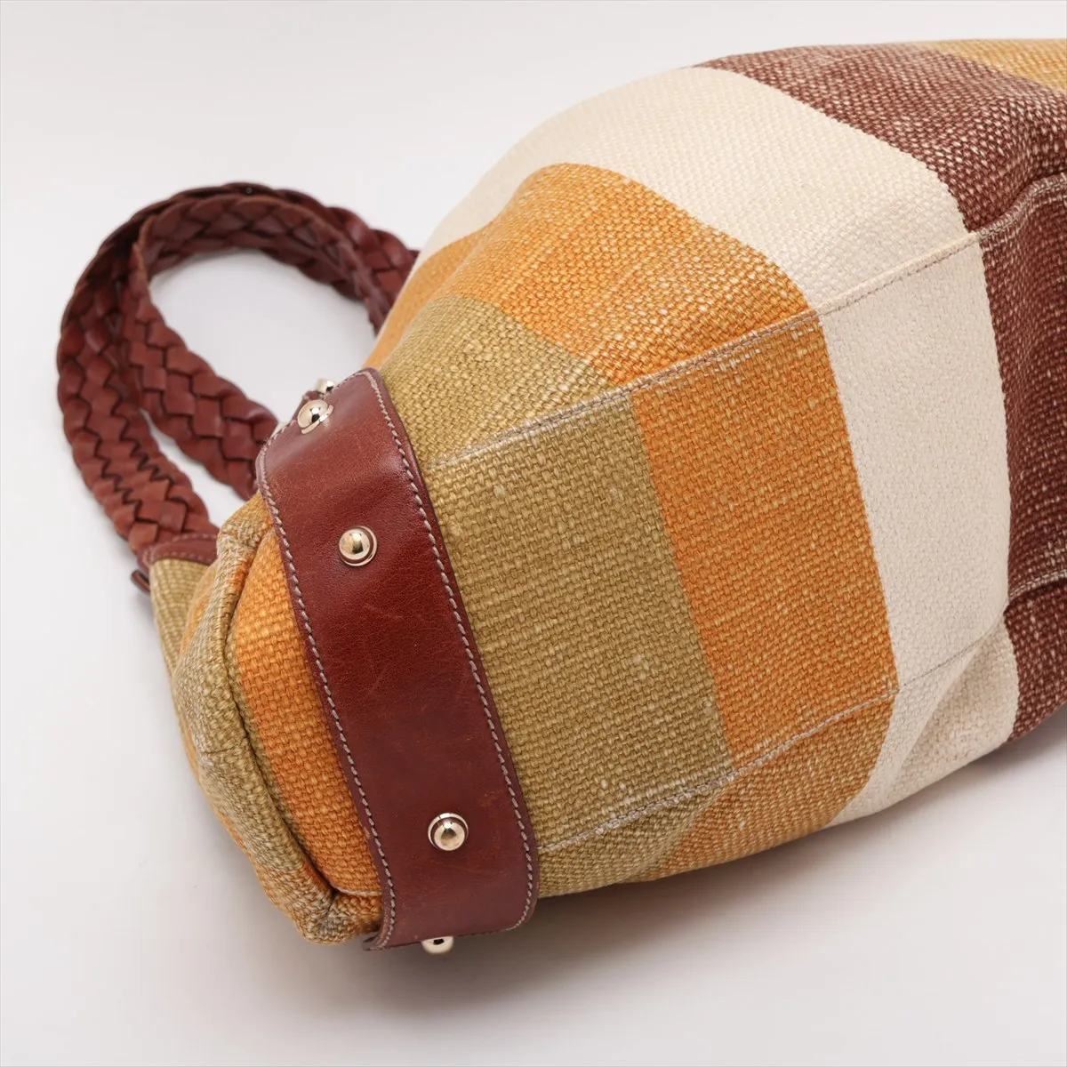 Canvas and Leather Tote Bag, Multicolor 137621 — view 4