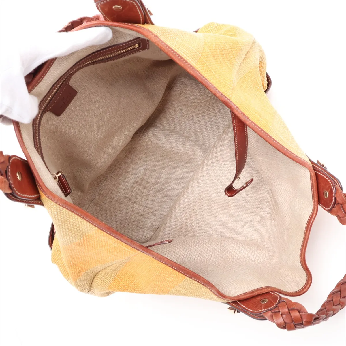 Canvas and Leather Tote Bag, Multicolor 137621 — view 7