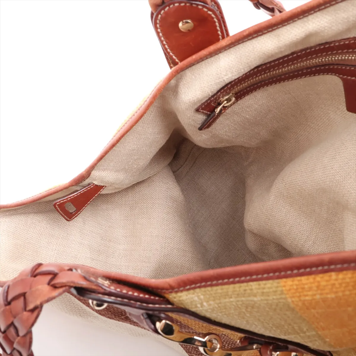 Canvas and Leather Tote Bag, Multicolor 137621 — view 9