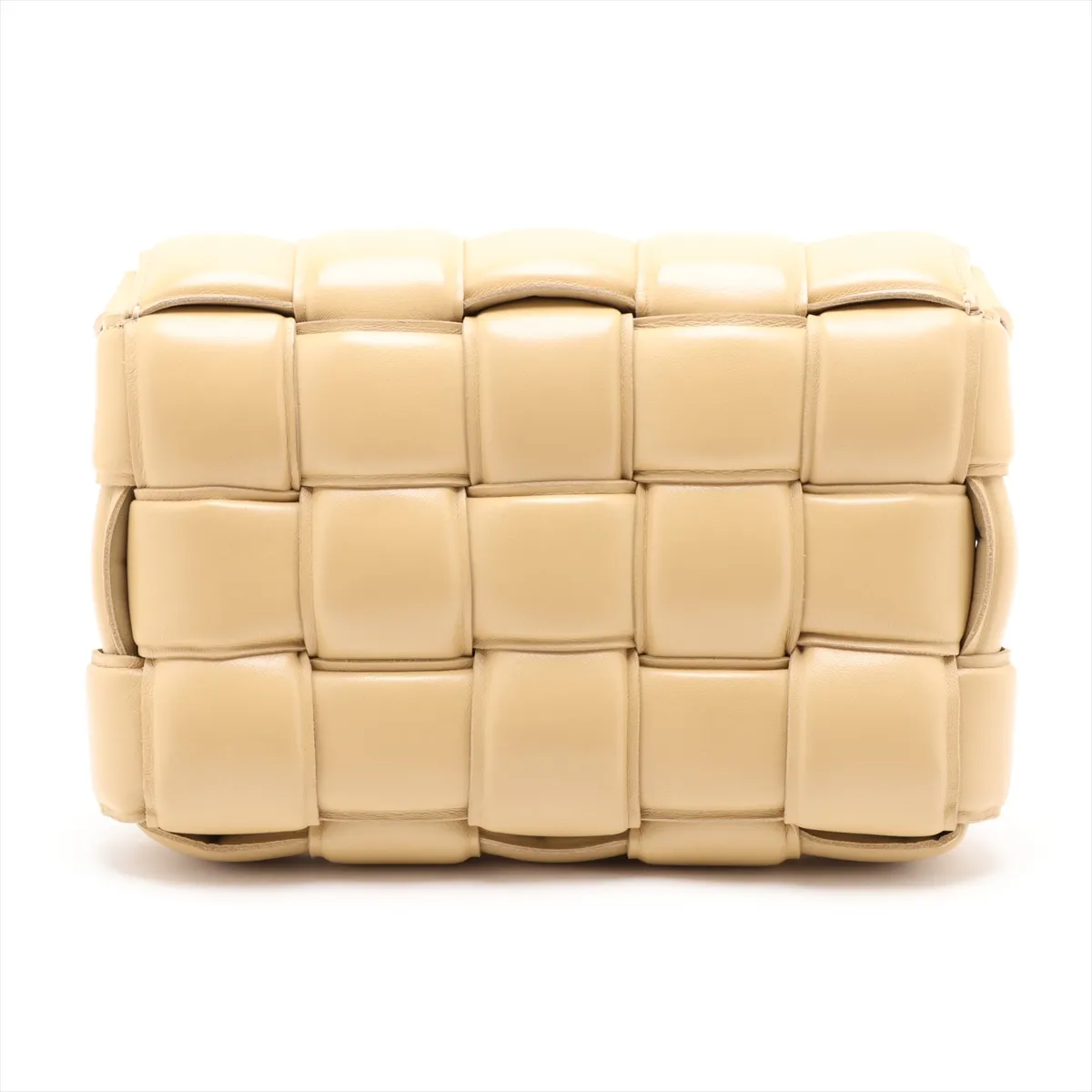 Maxi Intrecciato Padded Cassette Leather Shoulder Bag, Beige — view 2