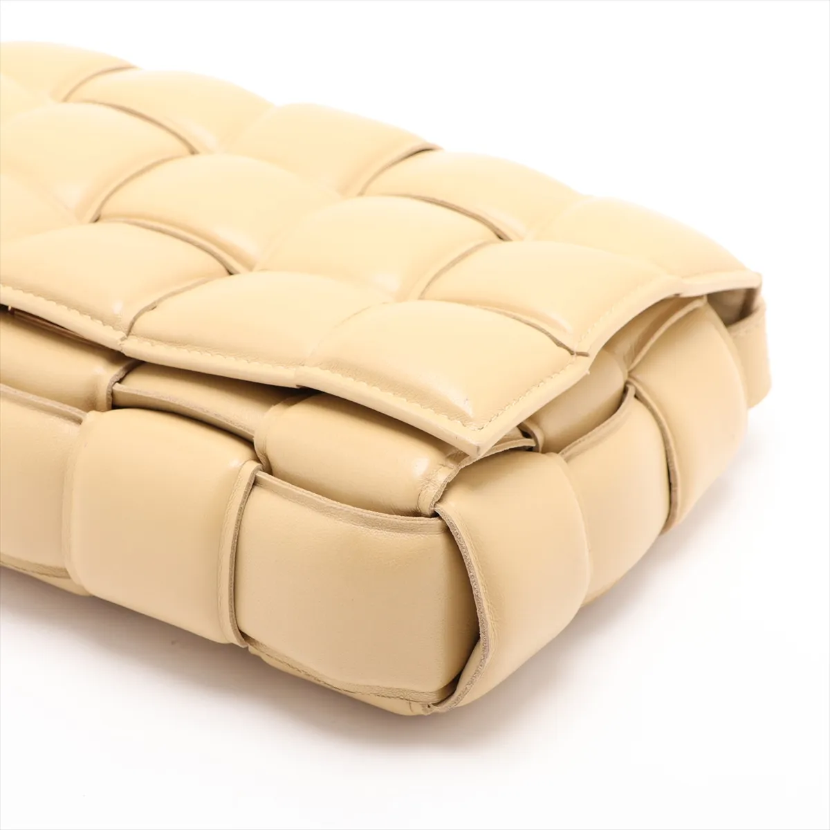 Maxi Intrecciato Padded Cassette Leather Shoulder Bag, Beige — view 3