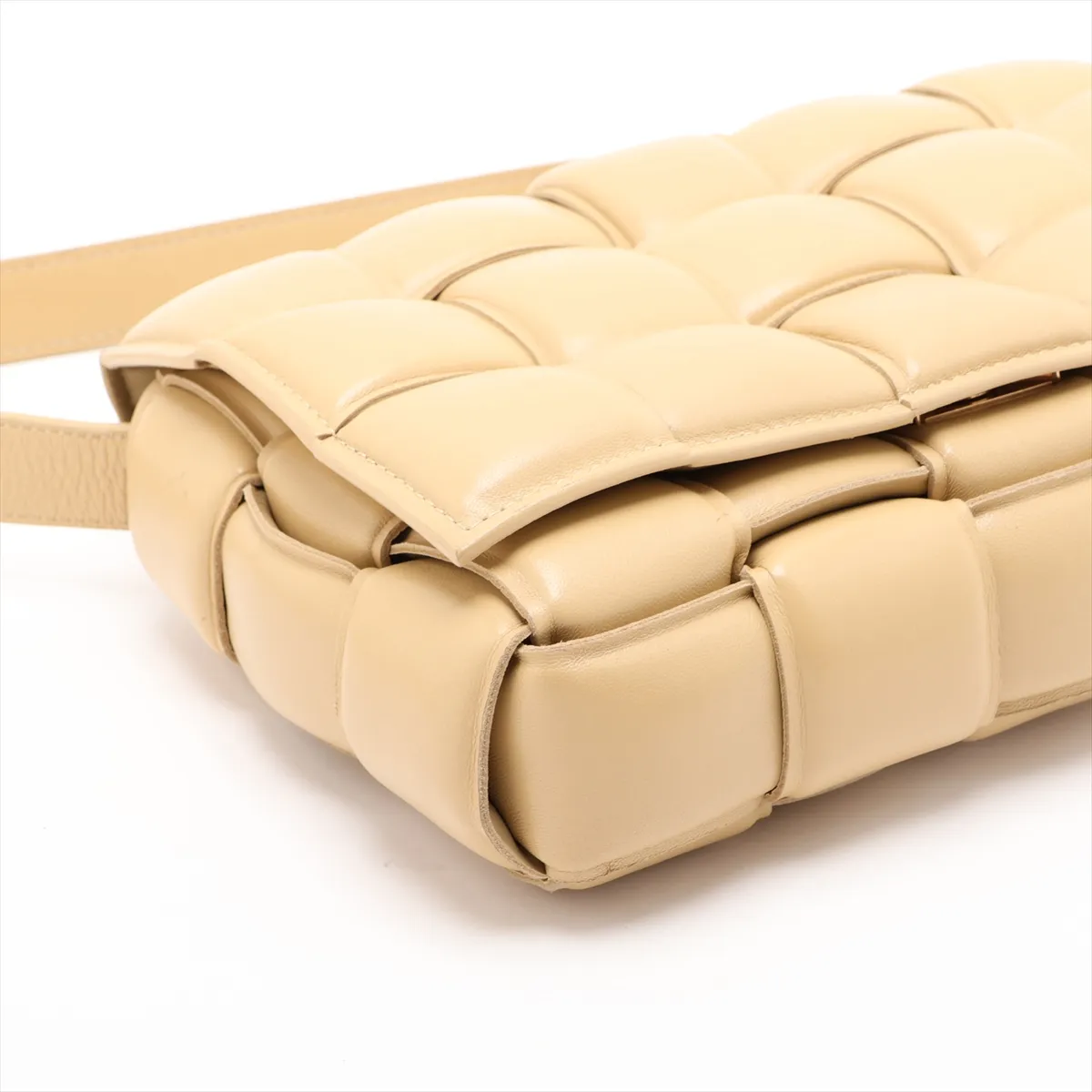 Maxi Intrecciato Padded Cassette Leather Shoulder Bag, Beige — view 4