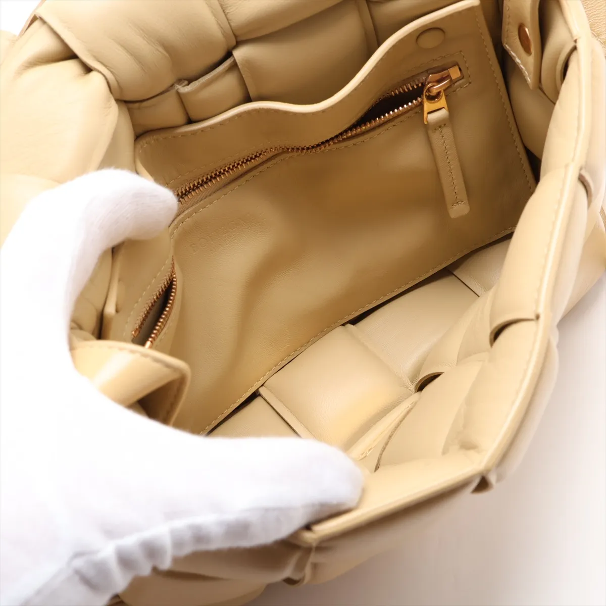 Maxi Intrecciato Padded Cassette Leather Shoulder Bag, Beige — view 6
