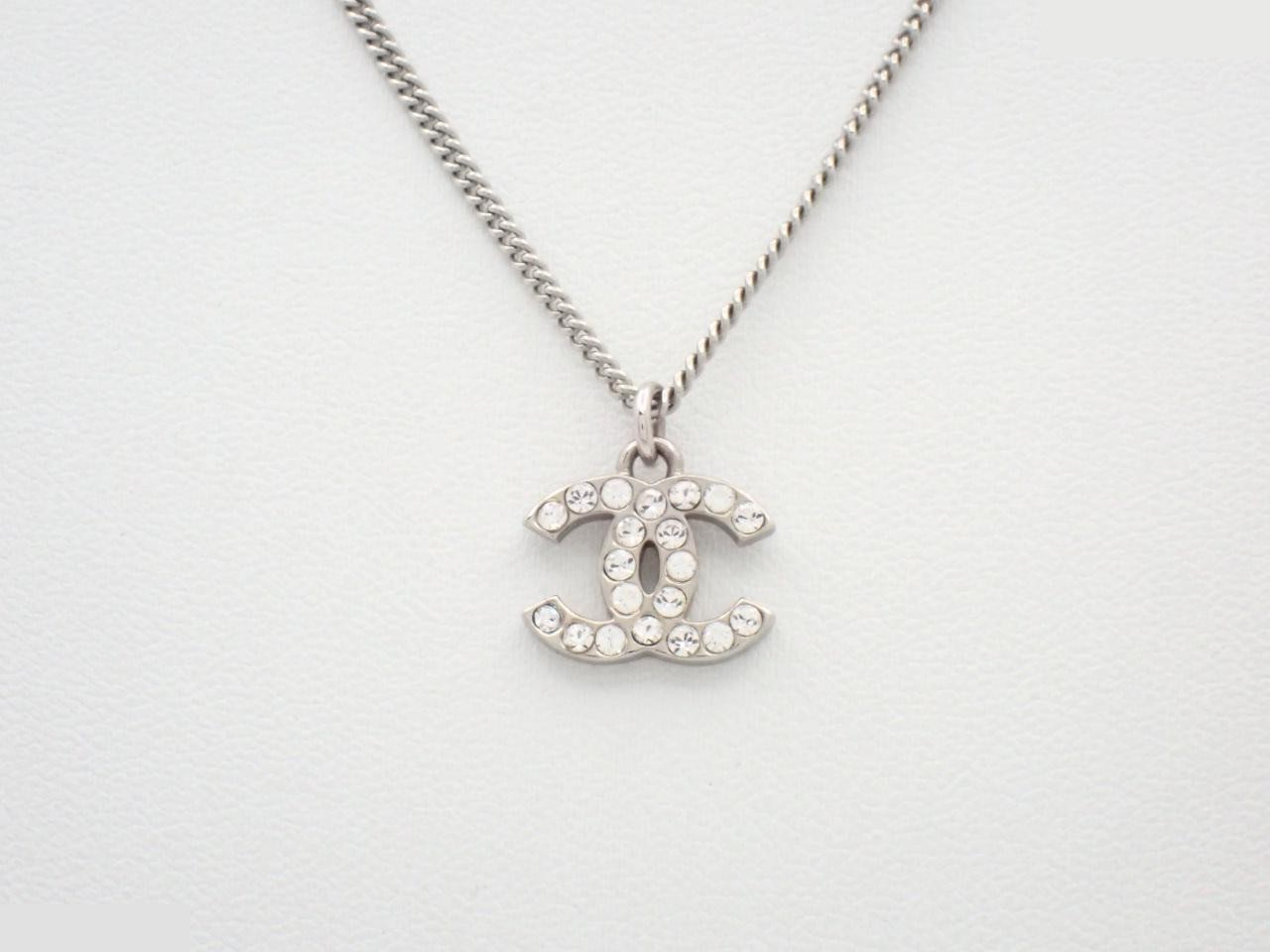 Necklace F12V Coco Mark Rhinestone Silver