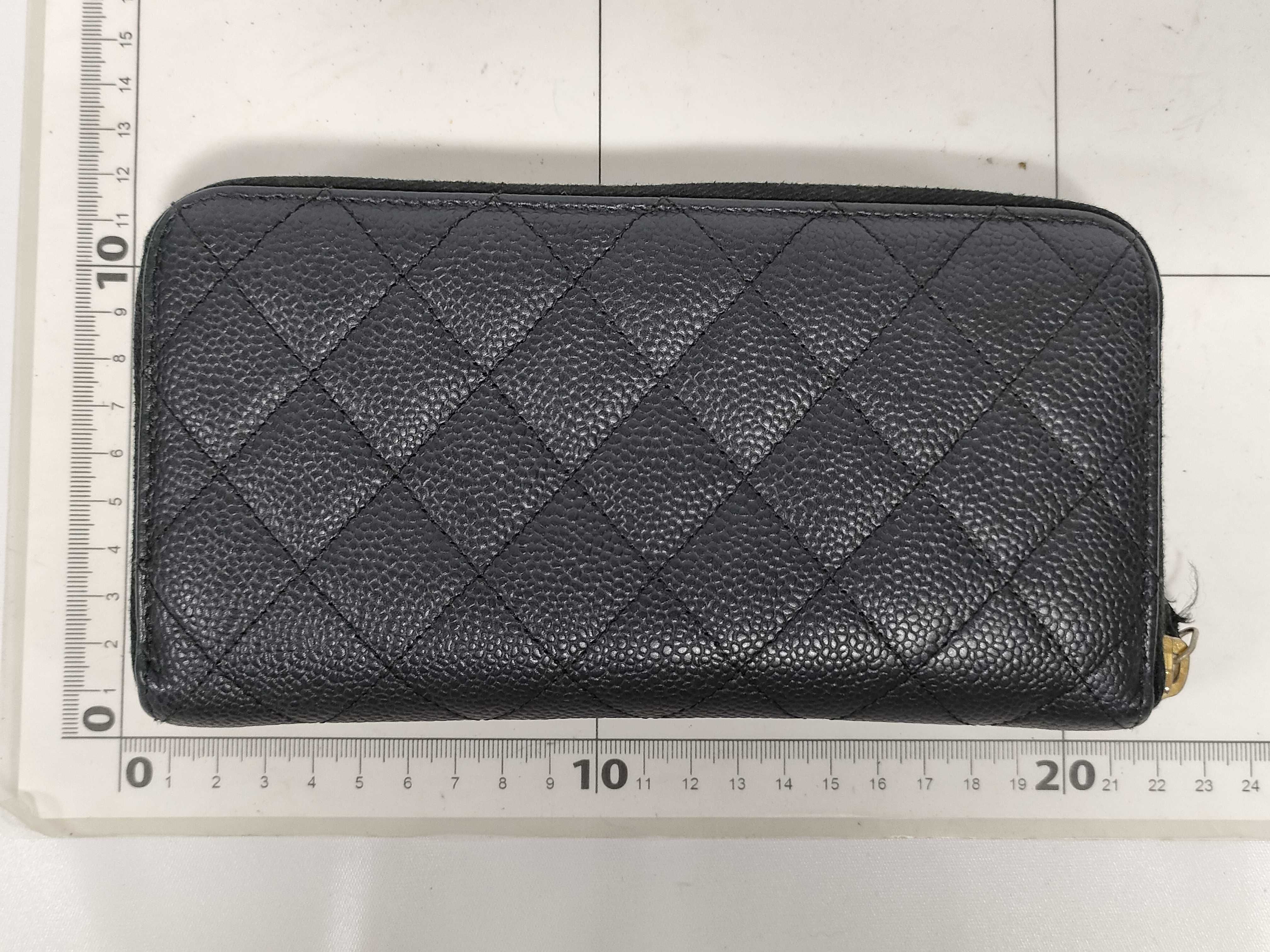 Caviar Skin Matelassé Long Wallet, Round Zipper, Black, with Seal/Warranty Card — view 2