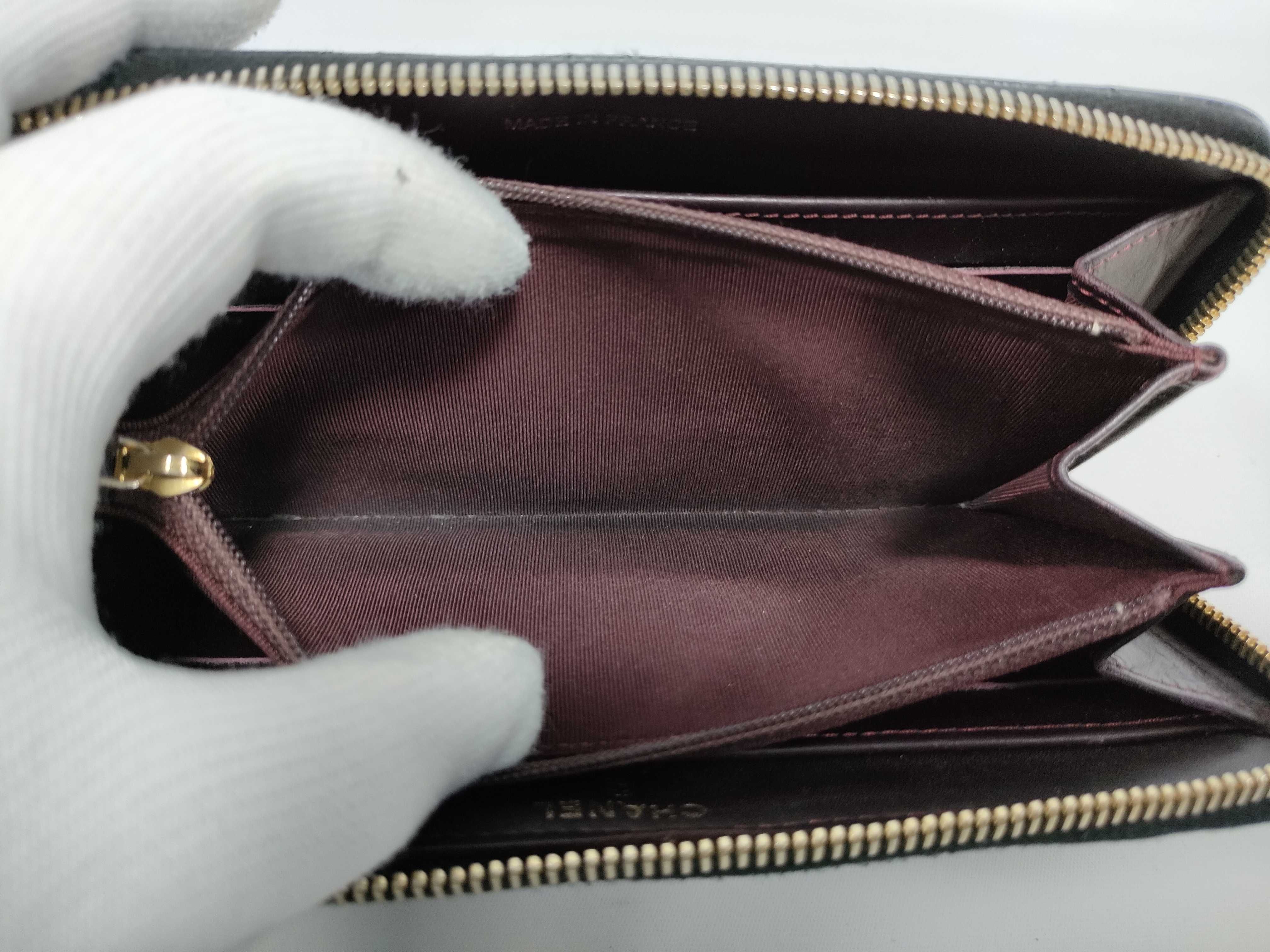Caviar Skin Matelassé Long Wallet, Round Zipper, Black, with Seal/Warranty Card — view 11