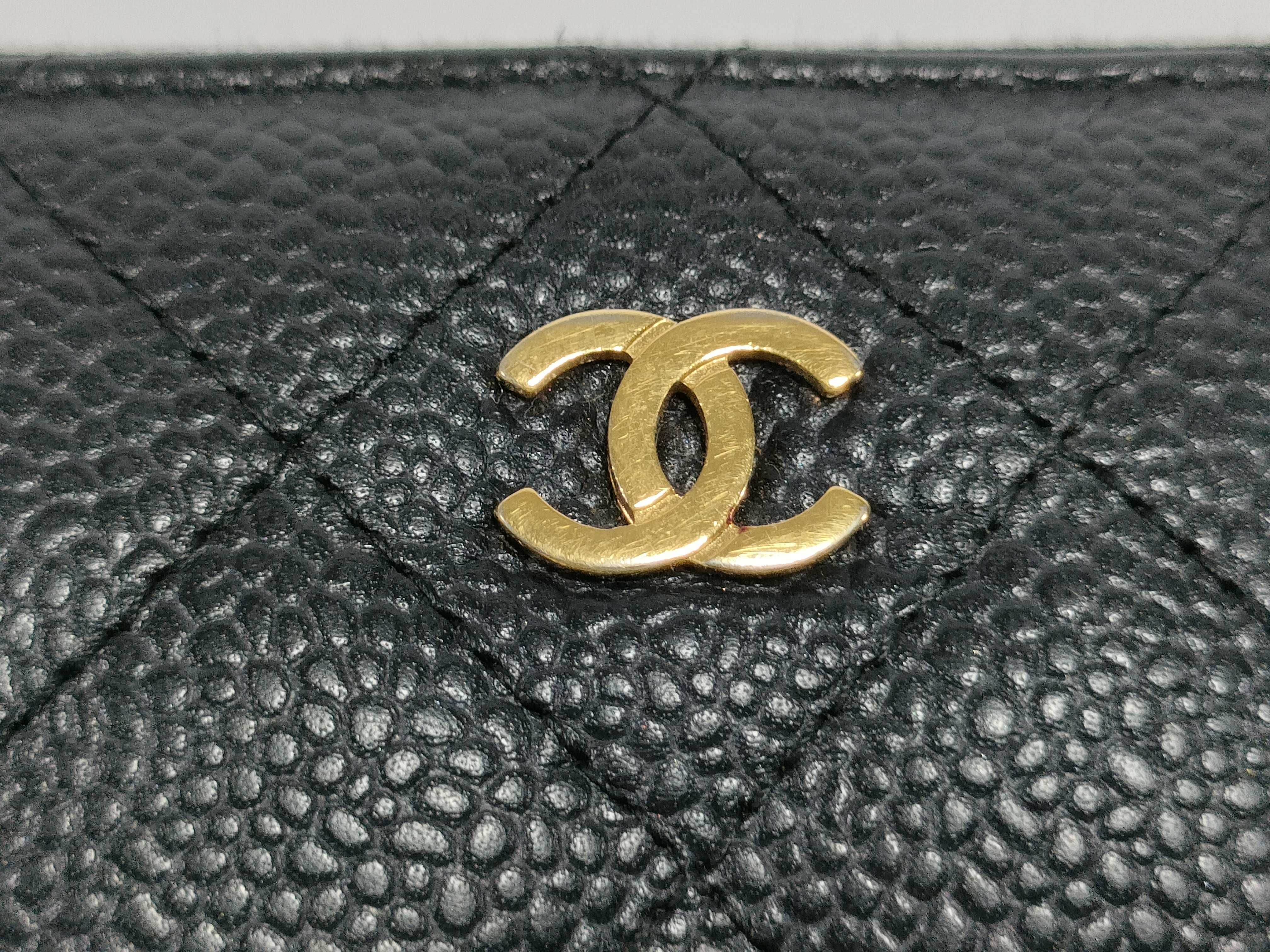 Caviar Skin Matelassé Long Wallet, Round Zipper, Black, with Seal/Warranty Card — view 15