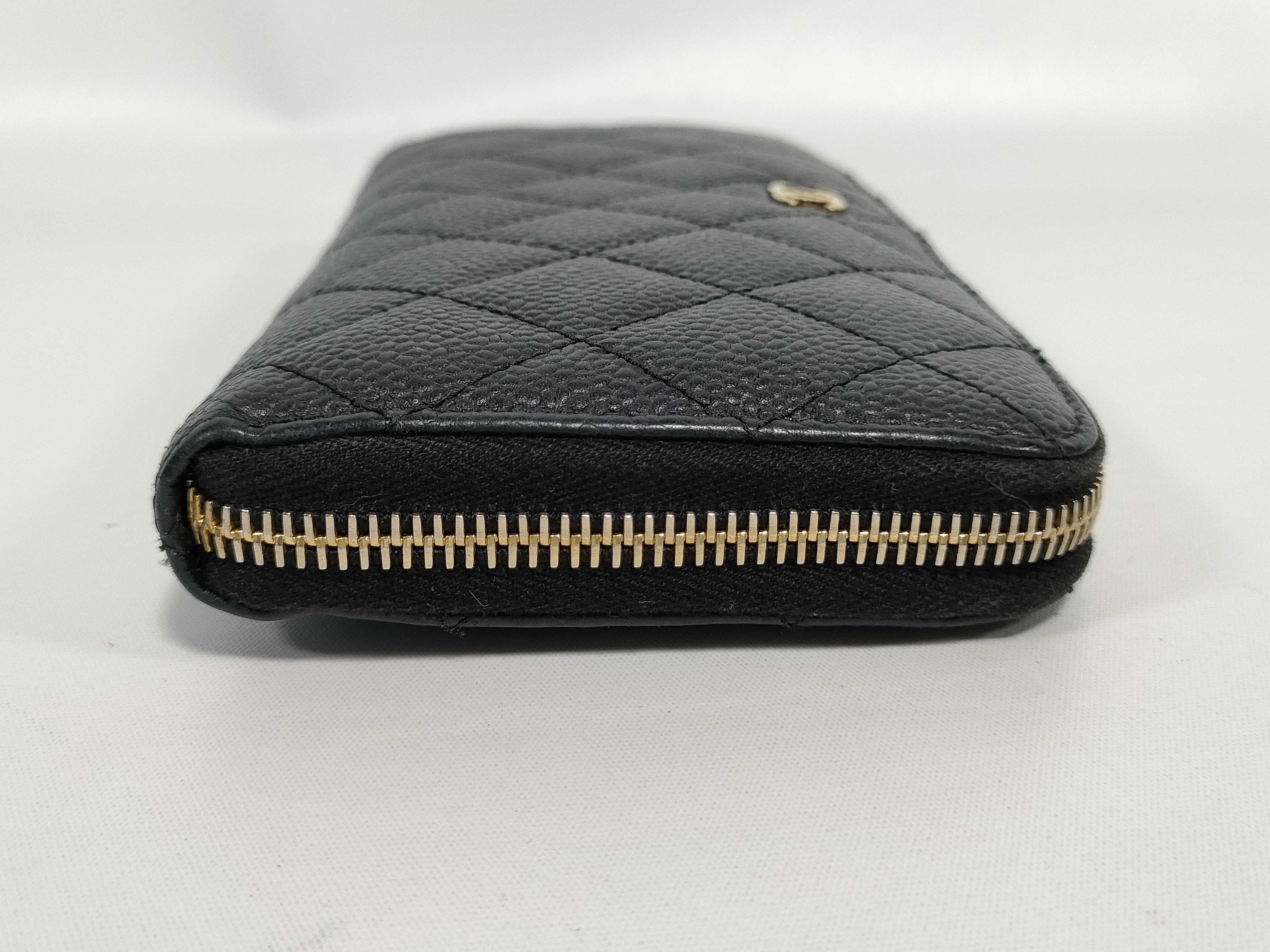Caviar Skin Matelassé Long Wallet, Round Zipper, Black, with Seal/Warranty Card — view 3