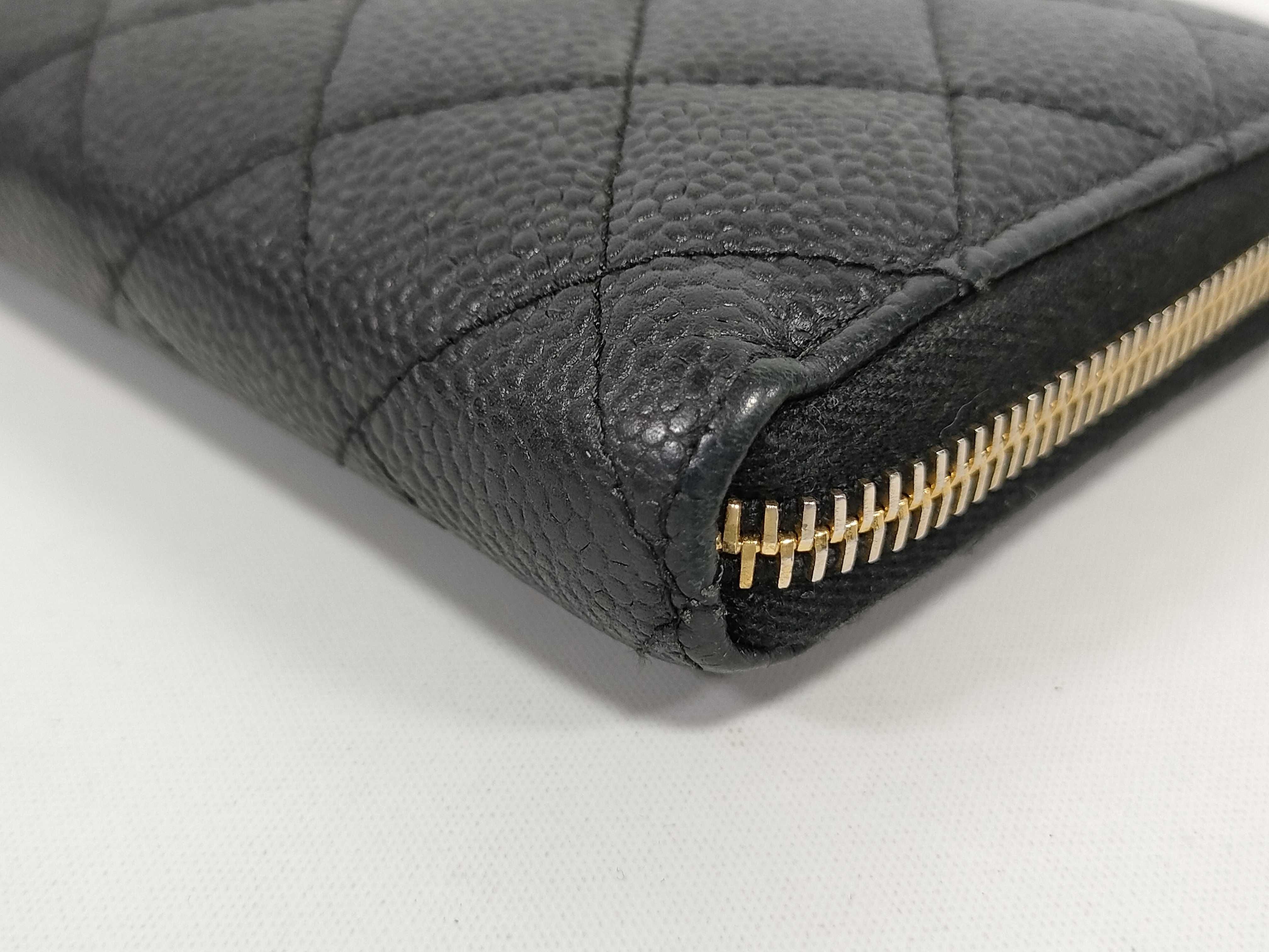 Caviar Skin Matelassé Long Wallet, Round Zipper, Black, with Seal/Warranty Card — view 4