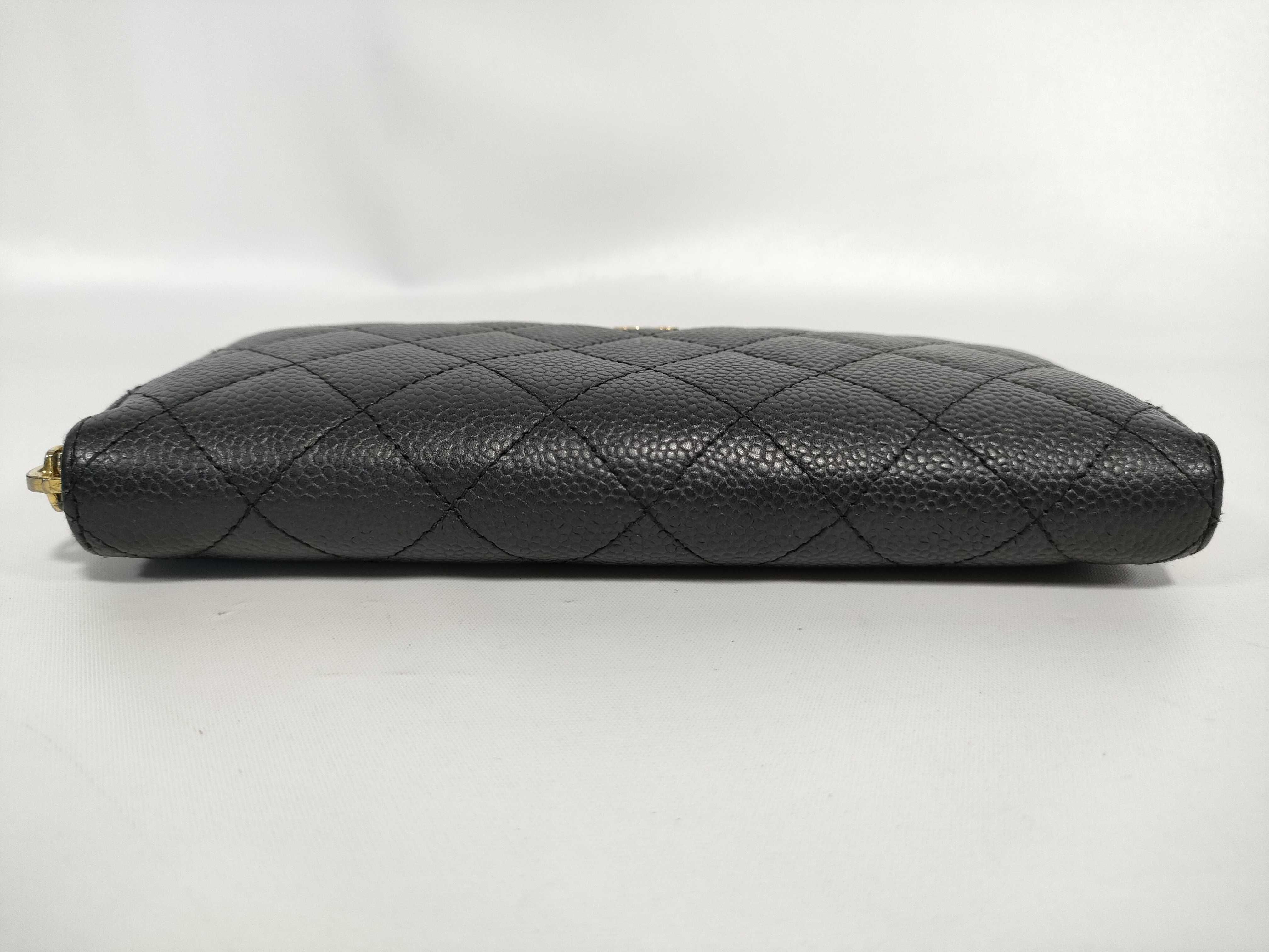 Caviar Skin Matelassé Long Wallet, Round Zipper, Black, with Seal/Warranty Card — view 5
