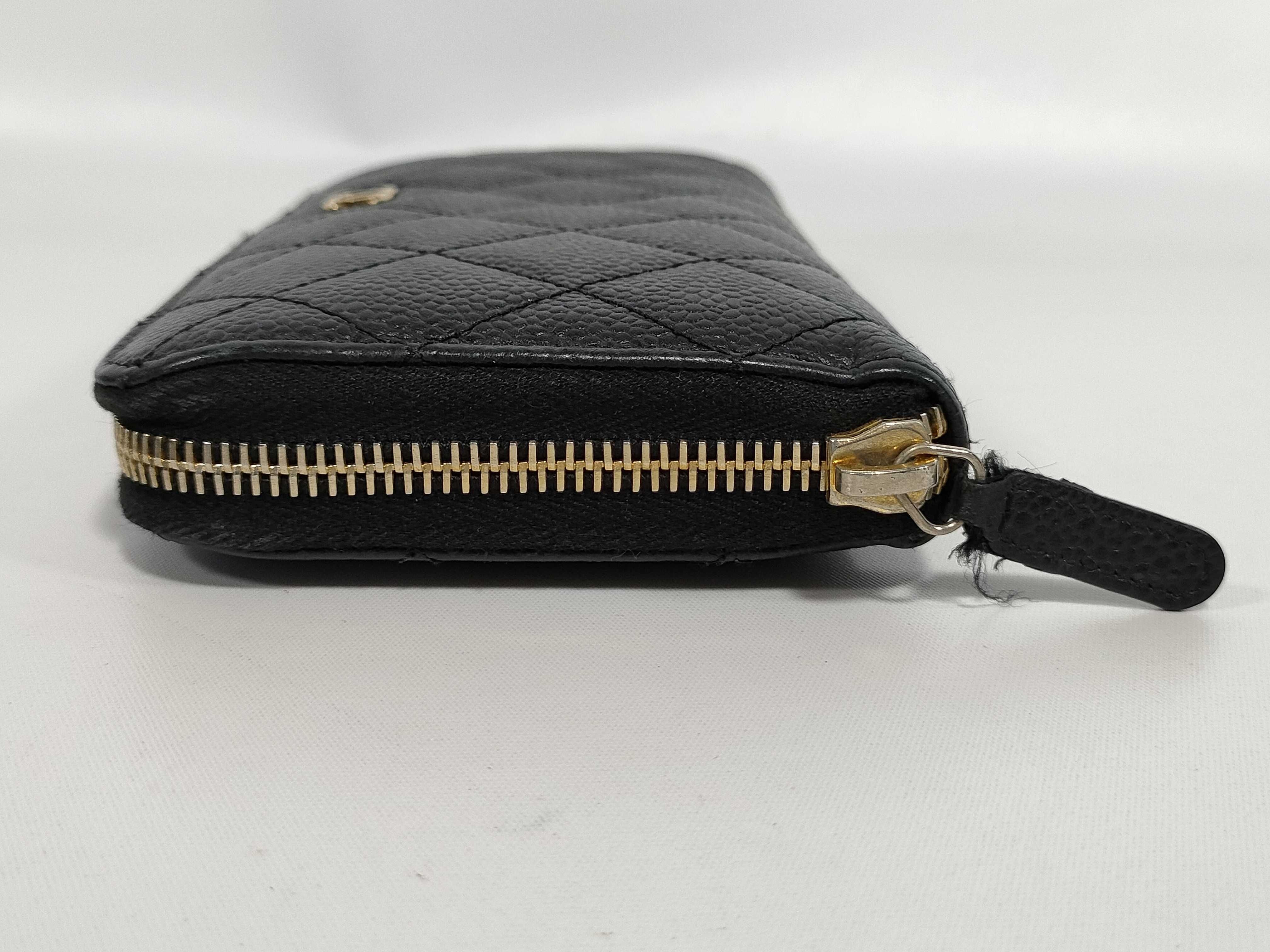 Caviar Skin Matelassé Long Wallet, Round Zipper, Black, with Seal/Warranty Card — view 6