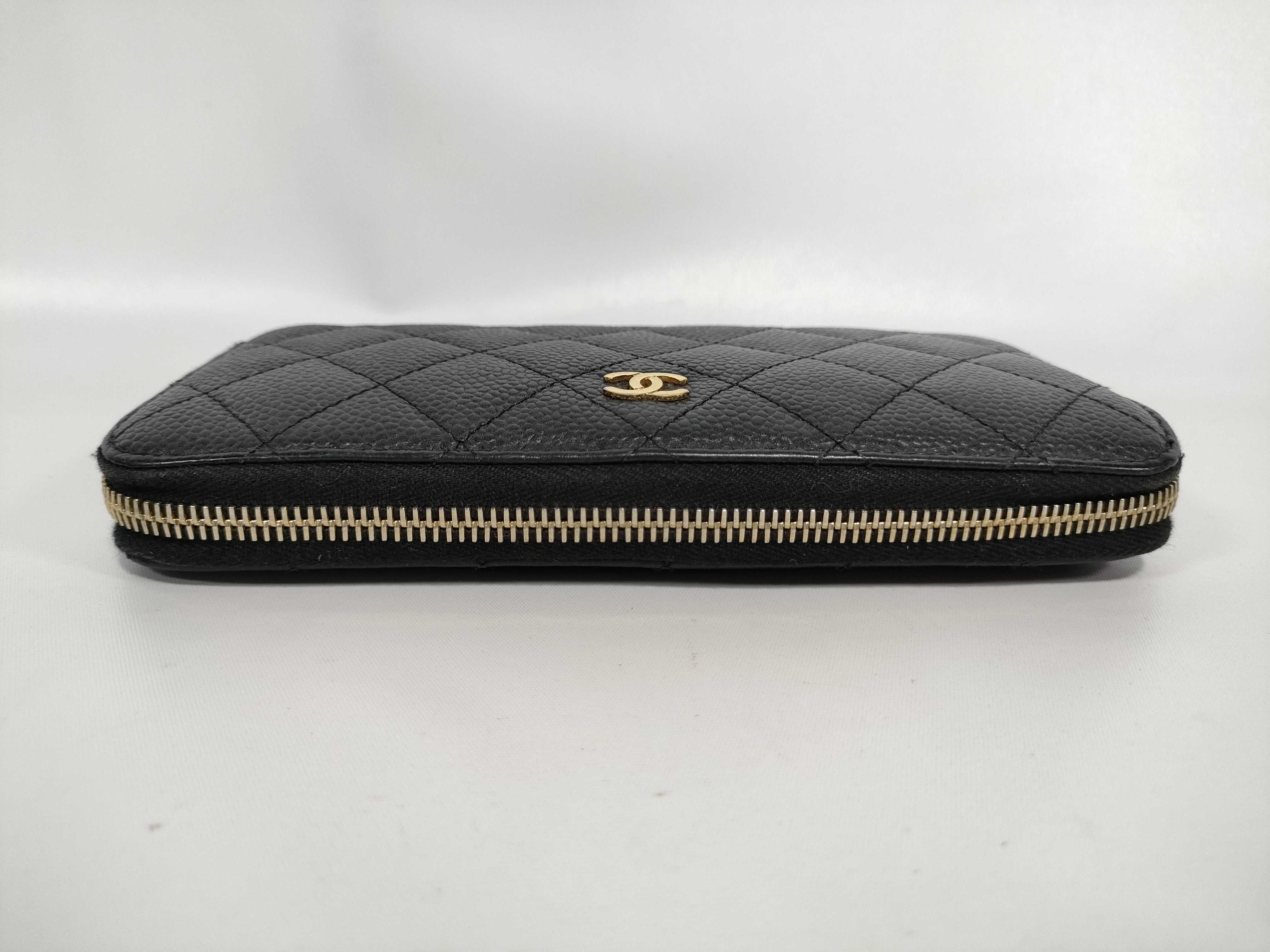 Caviar Skin Matelassé Long Wallet, Round Zipper, Black, with Seal/Warranty Card — view 7