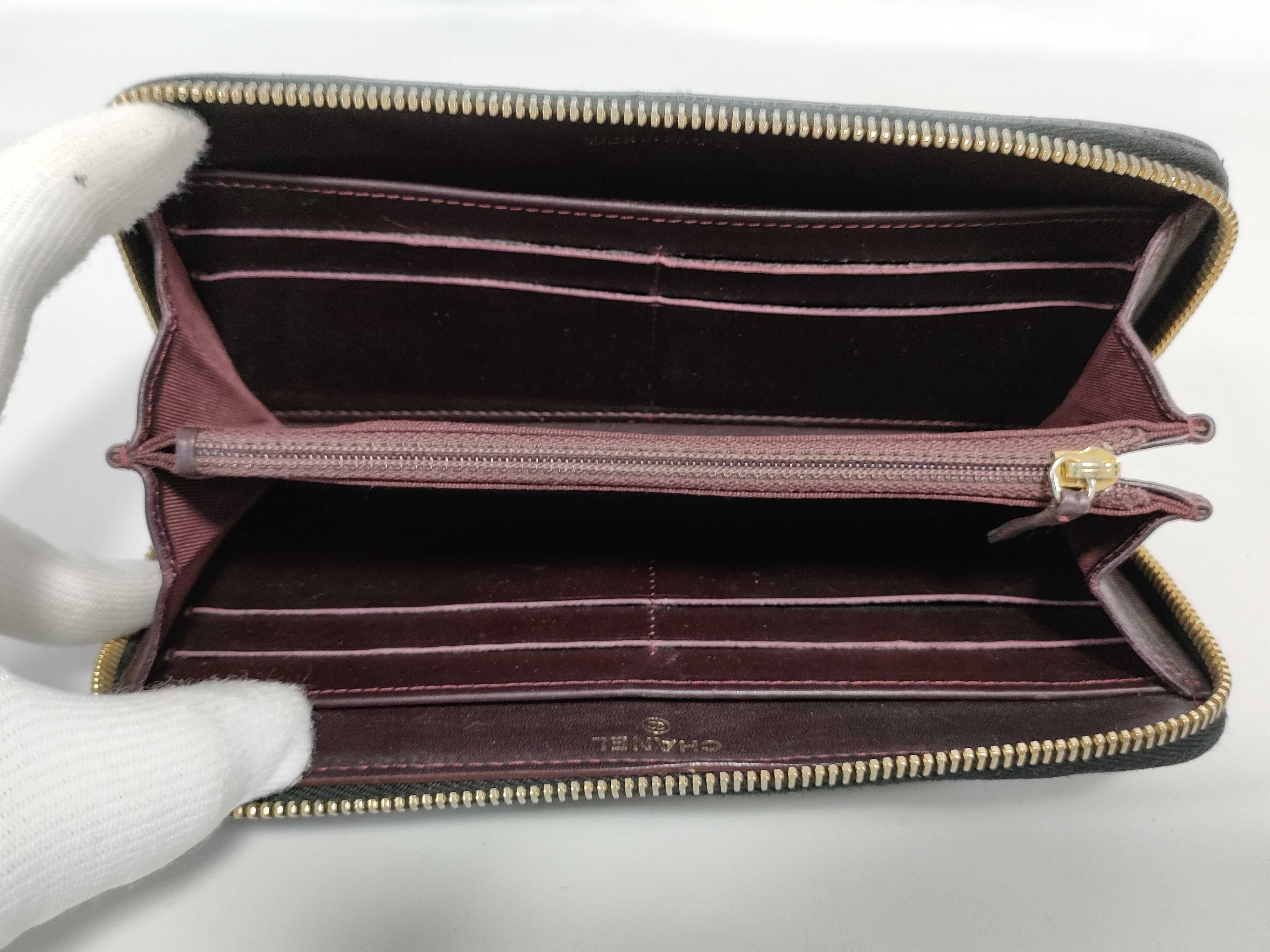 Caviar Skin Matelassé Long Wallet, Round Zipper, Black, with Seal/Warranty Card — view 8