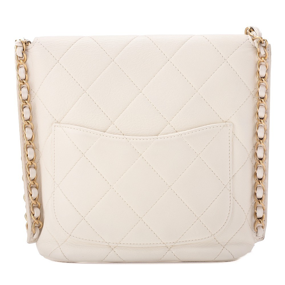 Lambskin Matelassé Chain Shoulder Bag, White, Gold Hardware, Series 31 — view 2