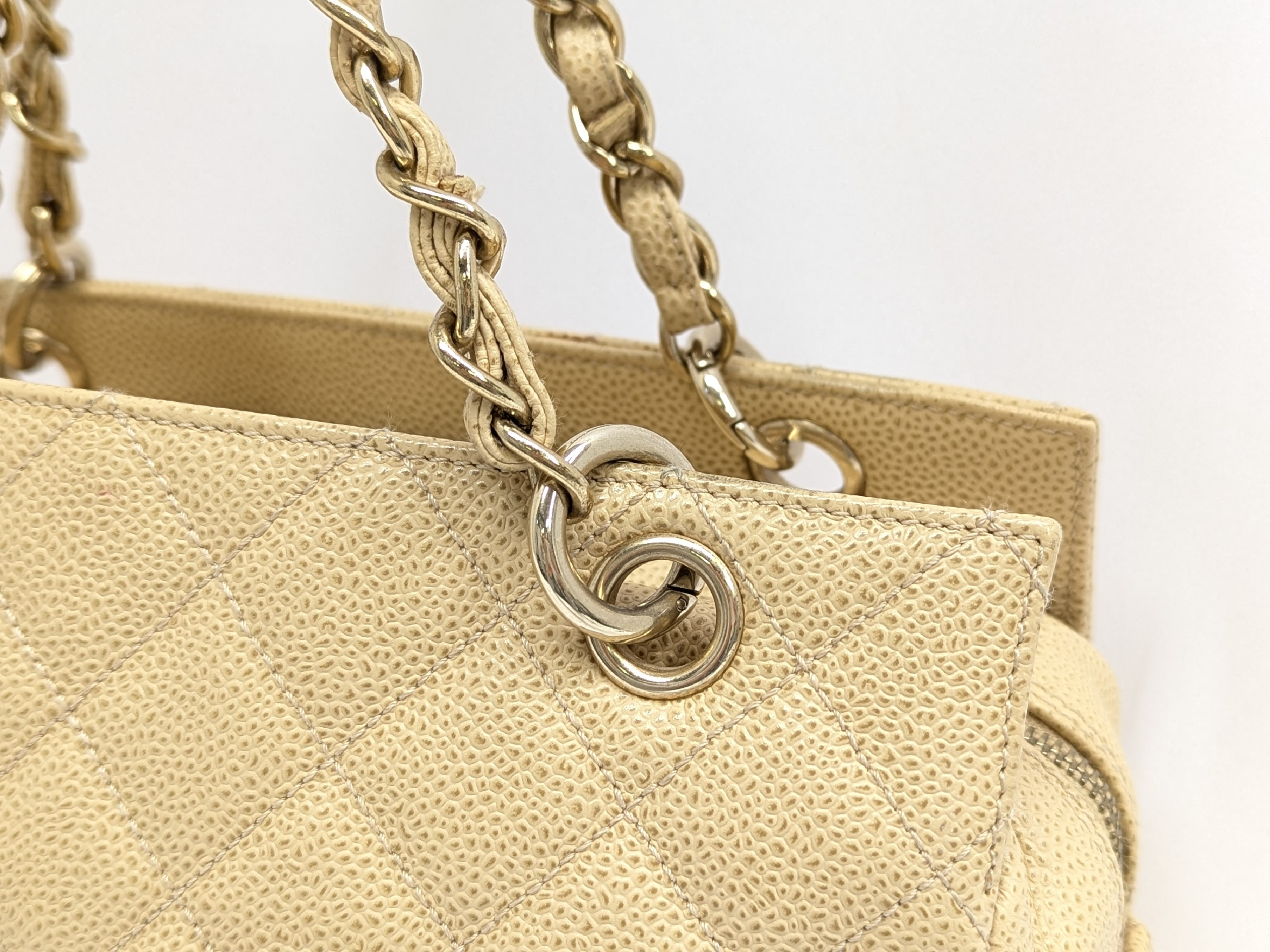Caviar Skin PTT Chain Tote, Beige, Series 7 Handbag — view 8