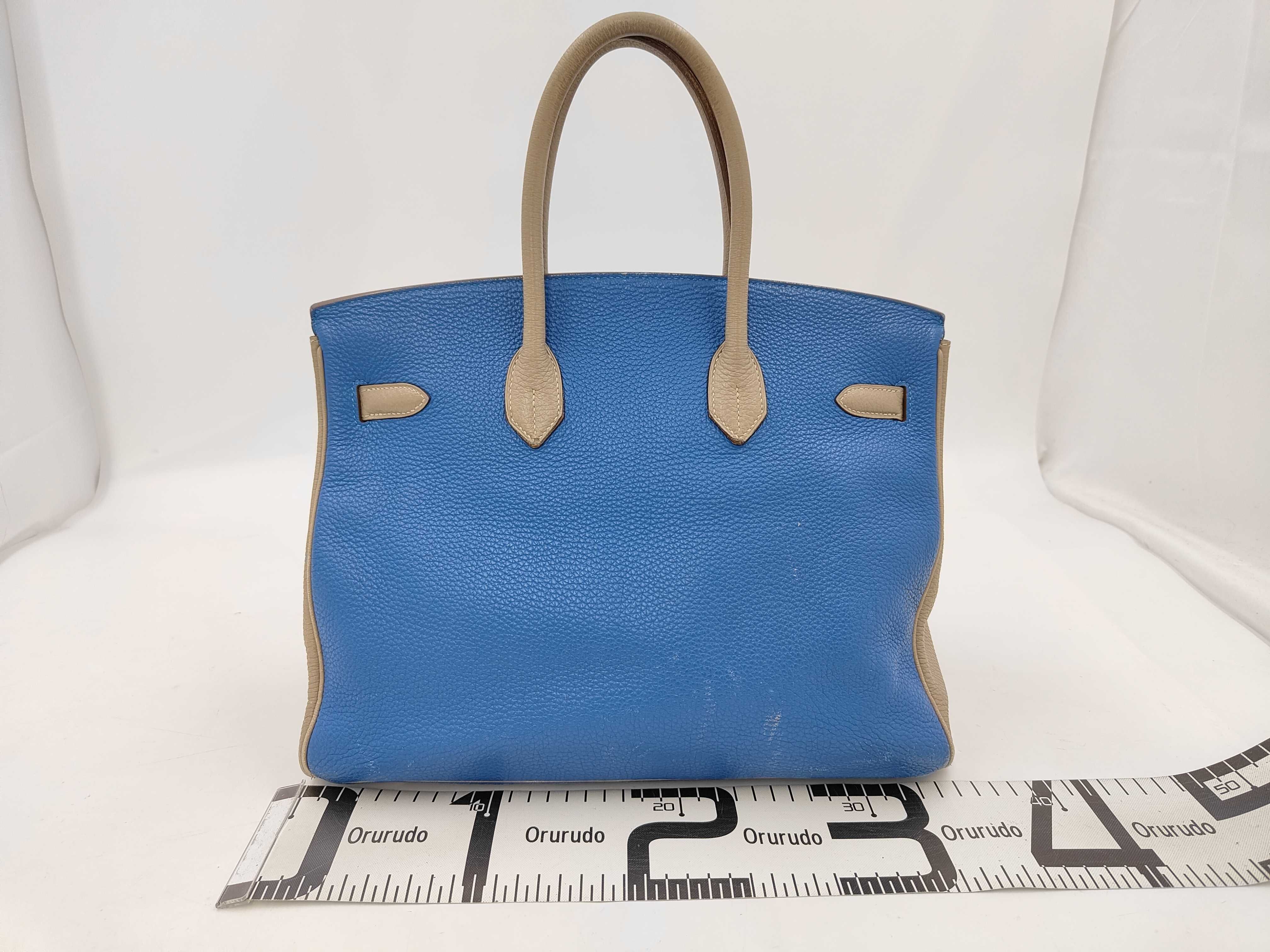 Birkin 35 Personal, O stamp, Togo leather, Blue/Gray handbag — view 2