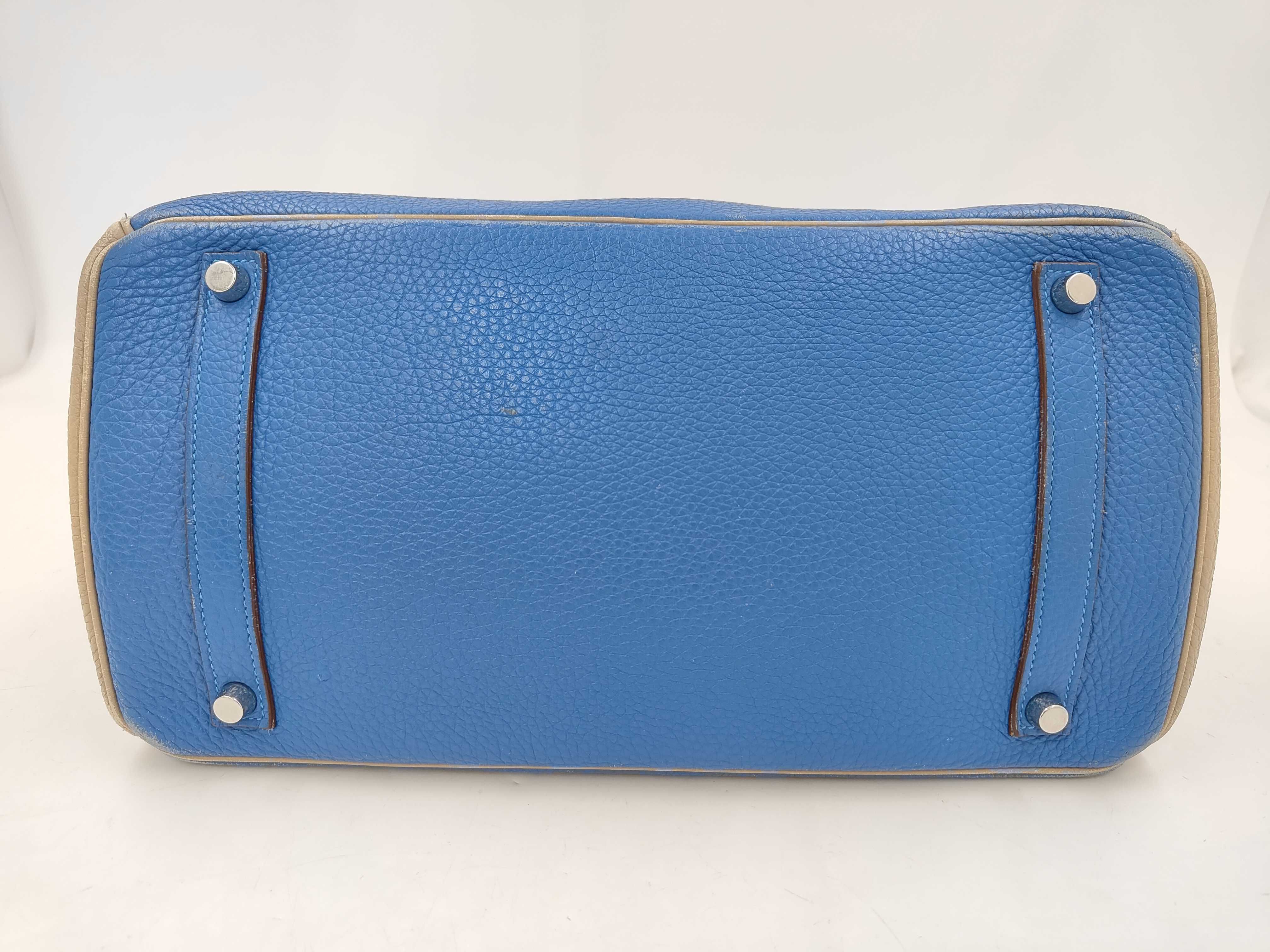 Birkin 35 Personal, O stamp, Togo leather, Blue/Gray handbag — view 7