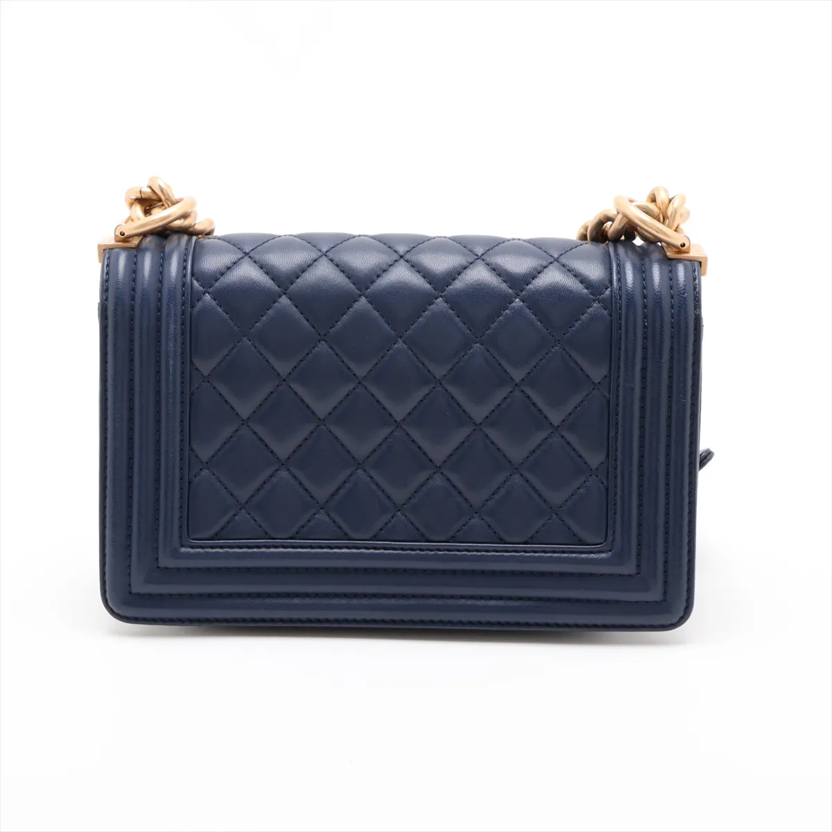 Boy Chanel 20 Small Lambskin Chain Shoulder Bag, Navy with Gold Hardware, 24752990, Serial Number 24, A67085 — view 2