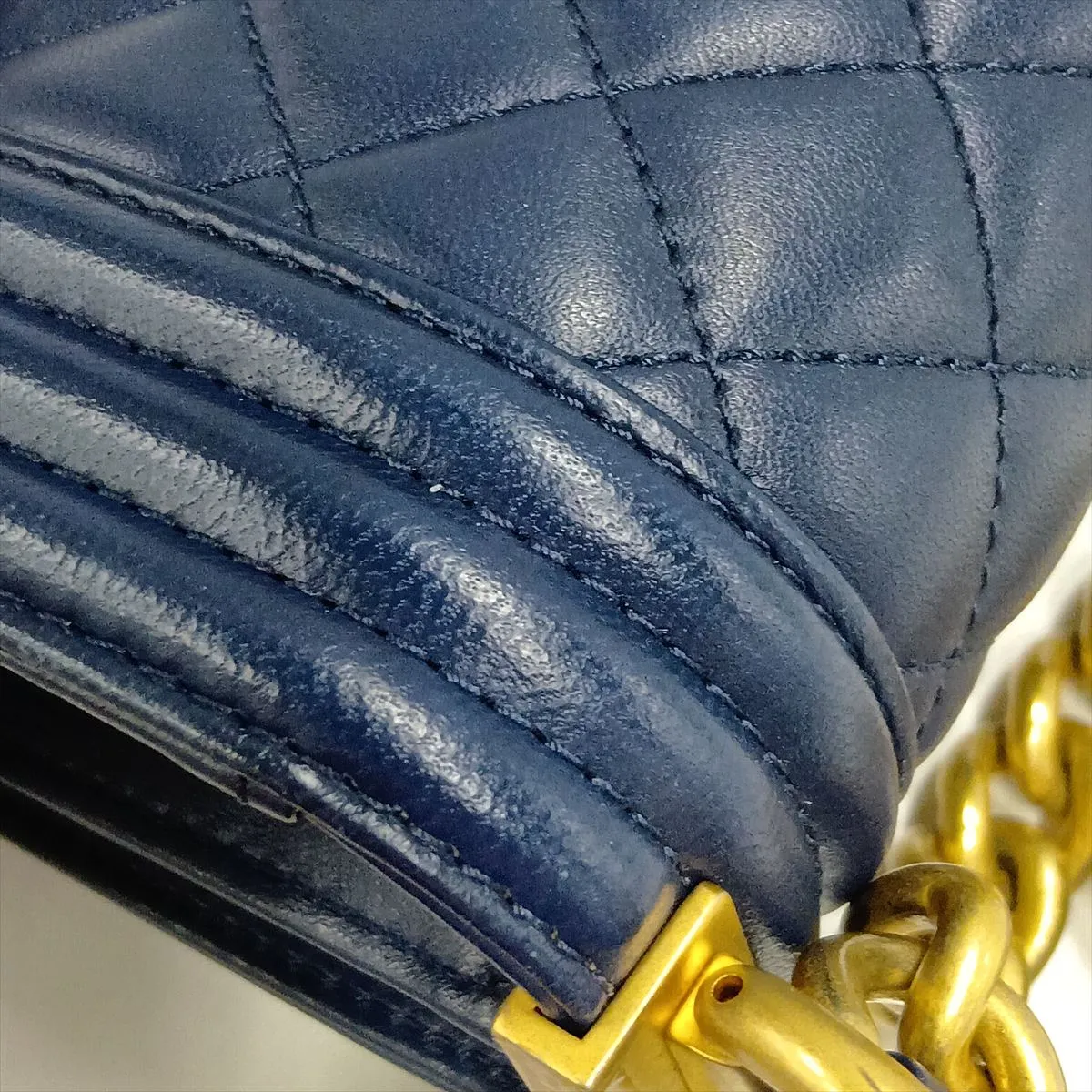 Boy Chanel 20 Small Lambskin Chain Shoulder Bag, Navy with Gold Hardware, 24752990, Serial Number 24, A67085 — view 12