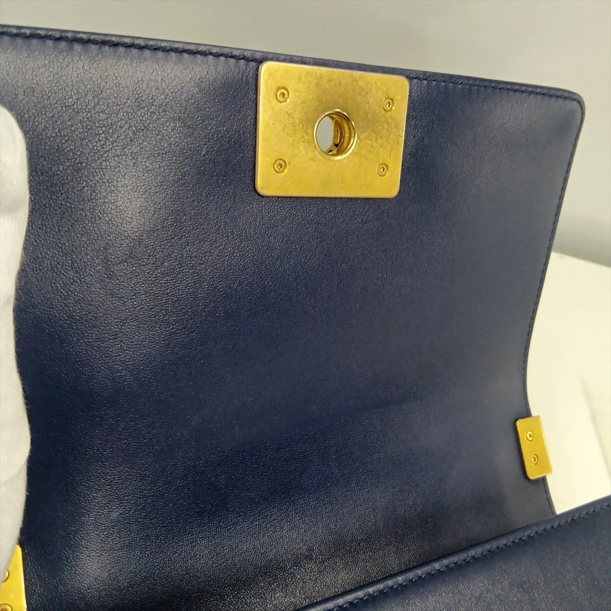 Boy Chanel 20 Small Lambskin Chain Shoulder Bag, Navy with Gold Hardware, 24752990, Serial Number 24, A67085 — view 14
