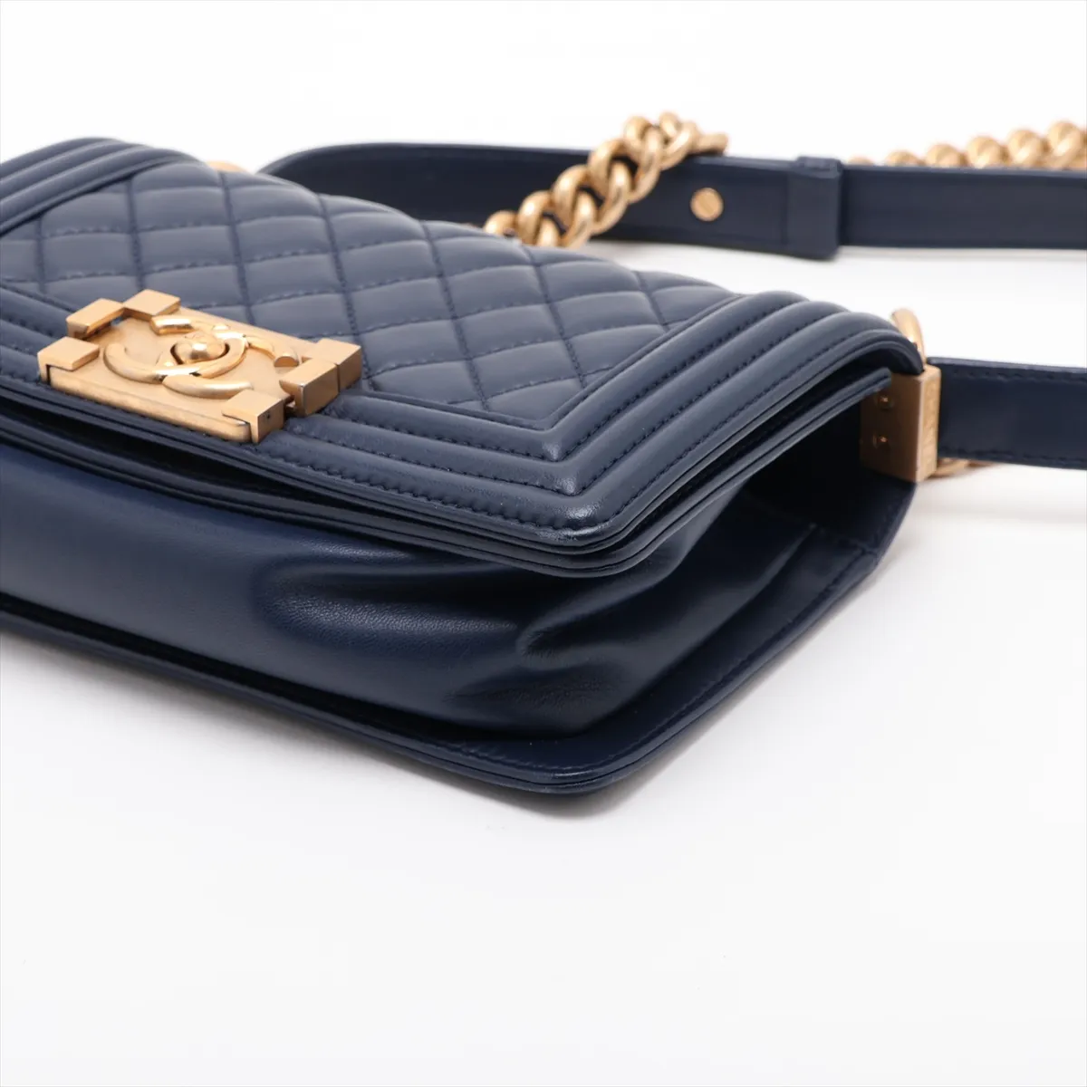 Boy Chanel 20 Small Lambskin Chain Shoulder Bag, Navy with Gold Hardware, 24752990, Serial Number 24, A67085 — view 3