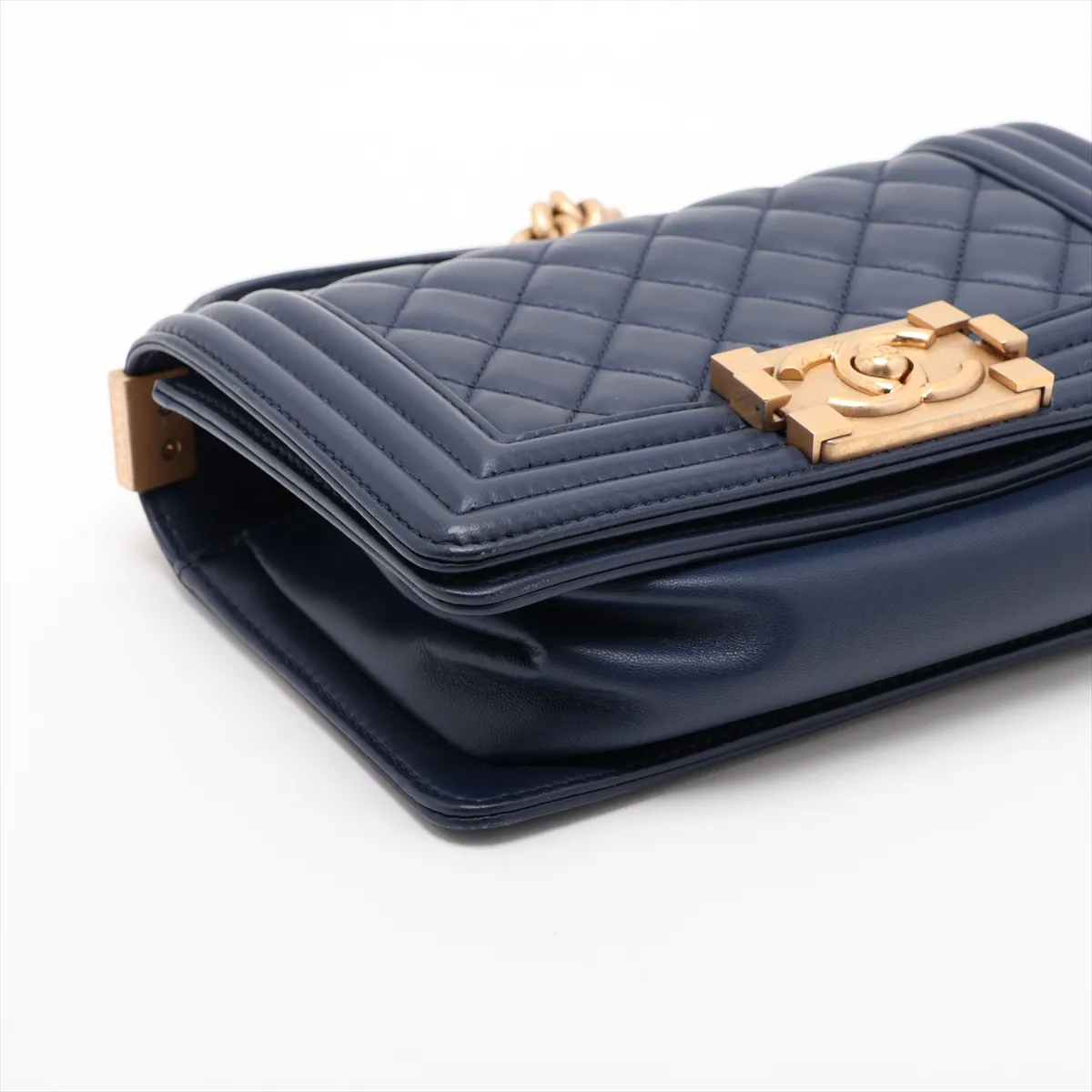 Boy Chanel 20 Small Lambskin Chain Shoulder Bag, Navy with Gold Hardware, 24752990, Serial Number 24, A67085 — view 4