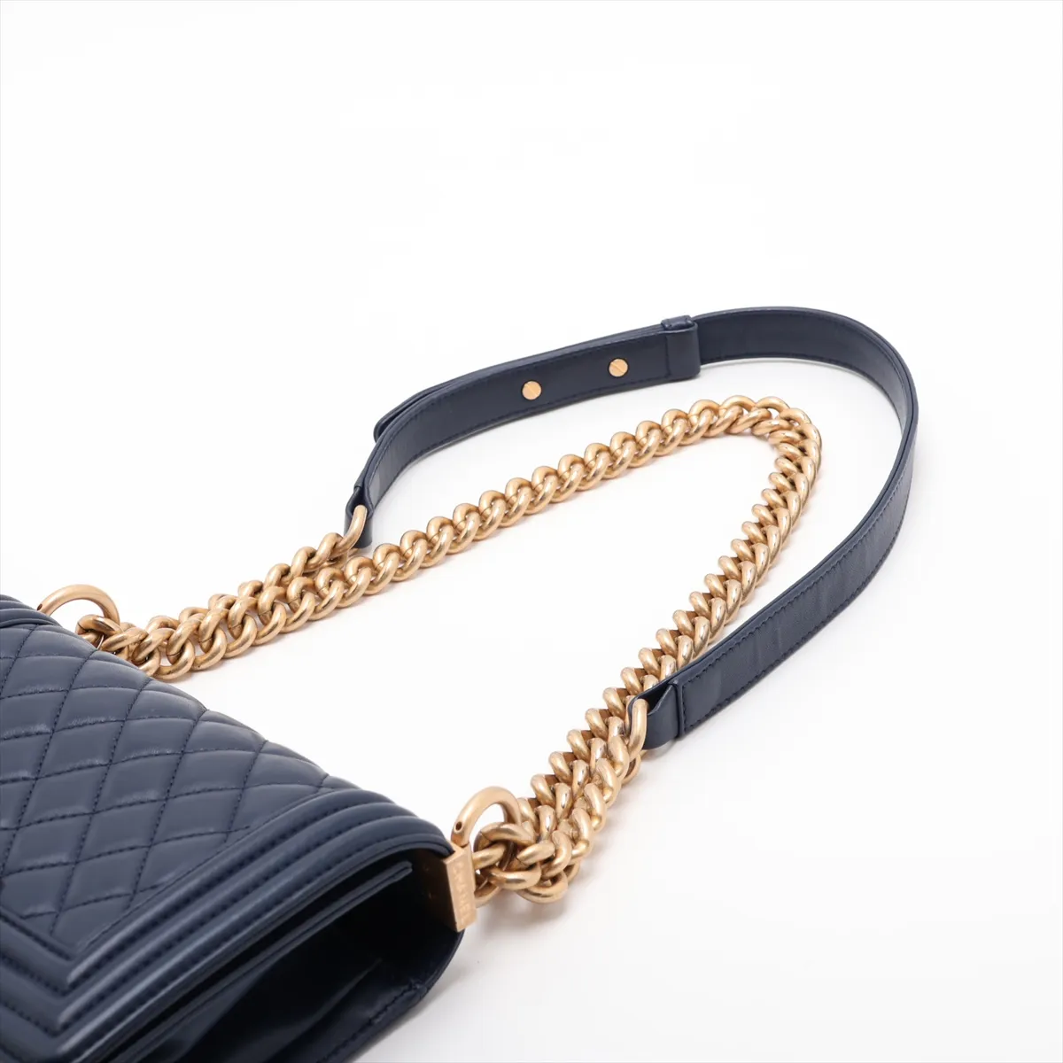 Boy Chanel 20 Small Lambskin Chain Shoulder Bag, Navy with Gold Hardware, 24752990, Serial Number 24, A67085 — view 5
