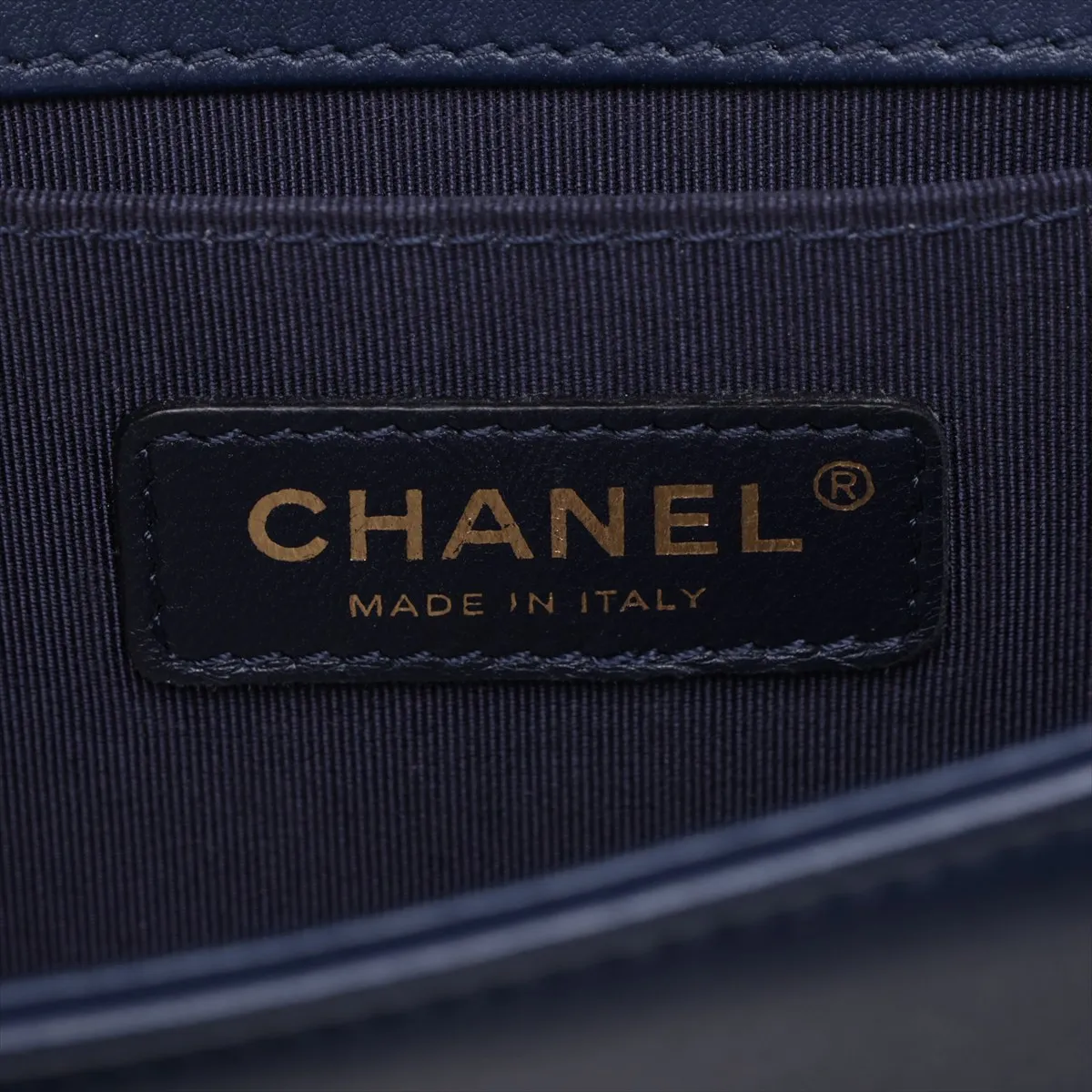 Boy Chanel 20 Small Lambskin Chain Shoulder Bag, Navy with Gold Hardware, 24752990, Serial Number 24, A67085 — view 8