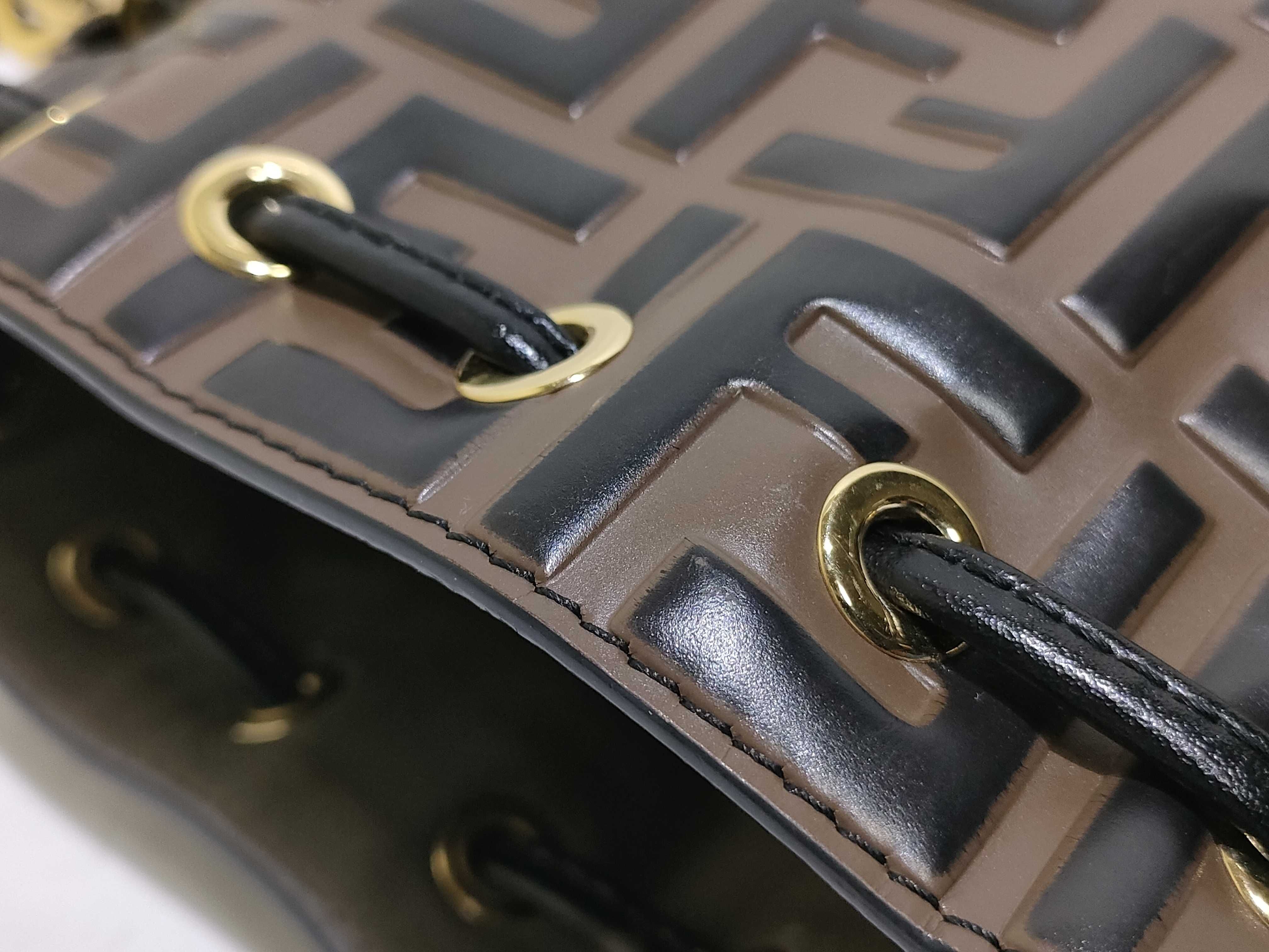 Zucca Pattern Fendi Zucca Montresor Mini Leather 2-Way Handbag Brown x Black 8BS010 Handbag — view 13