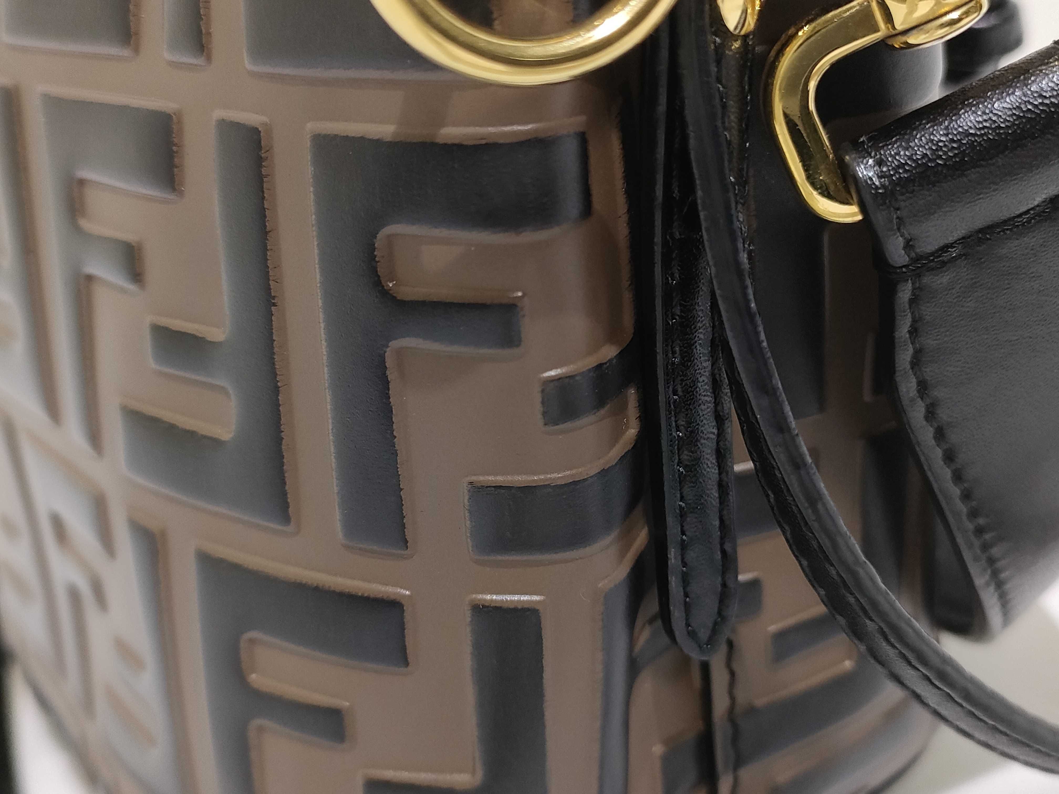 Zucca Pattern Fendi Zucca Montresor Mini Leather 2-Way Handbag Brown x Black 8BS010 Handbag — view 14