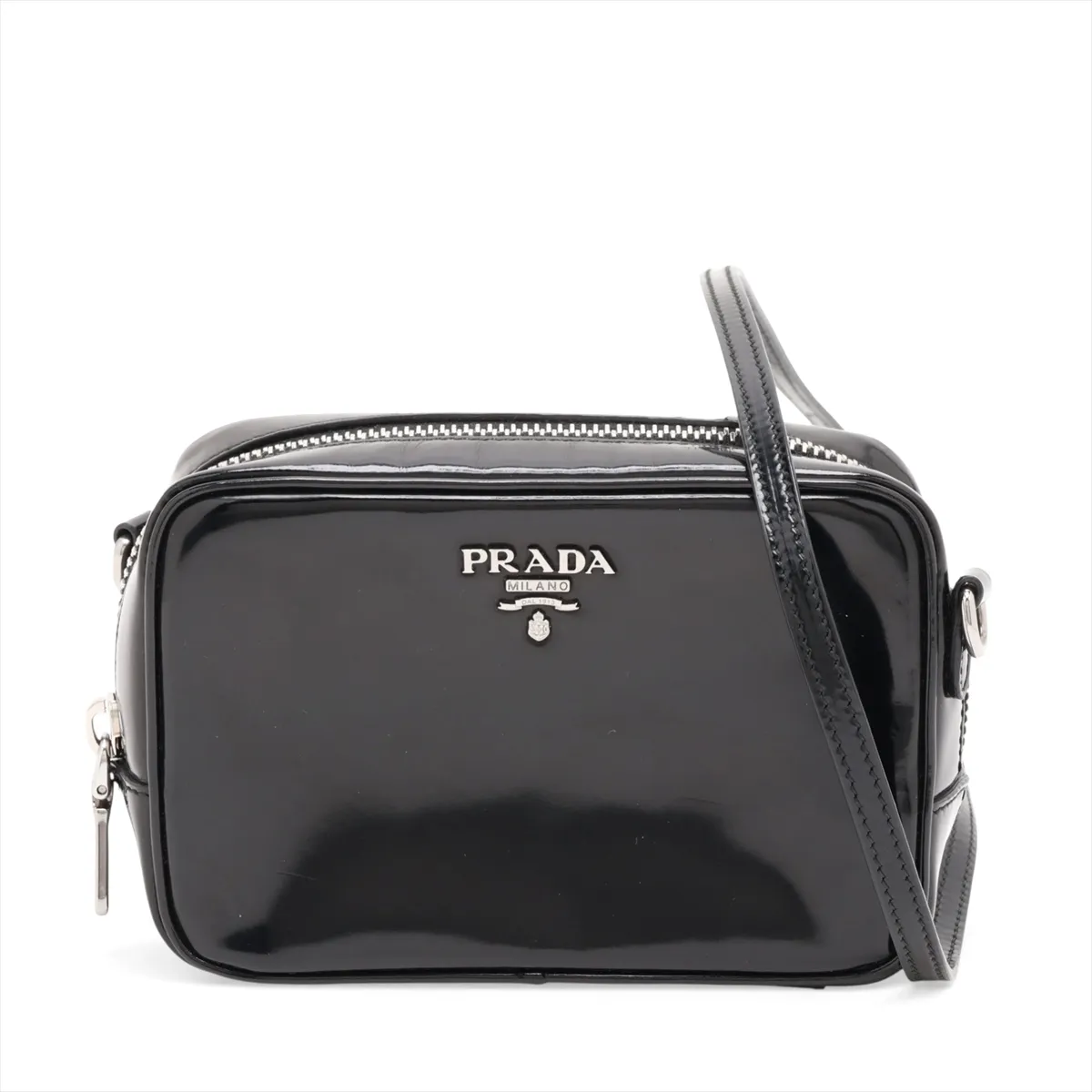 patent leather shoulder bag, black