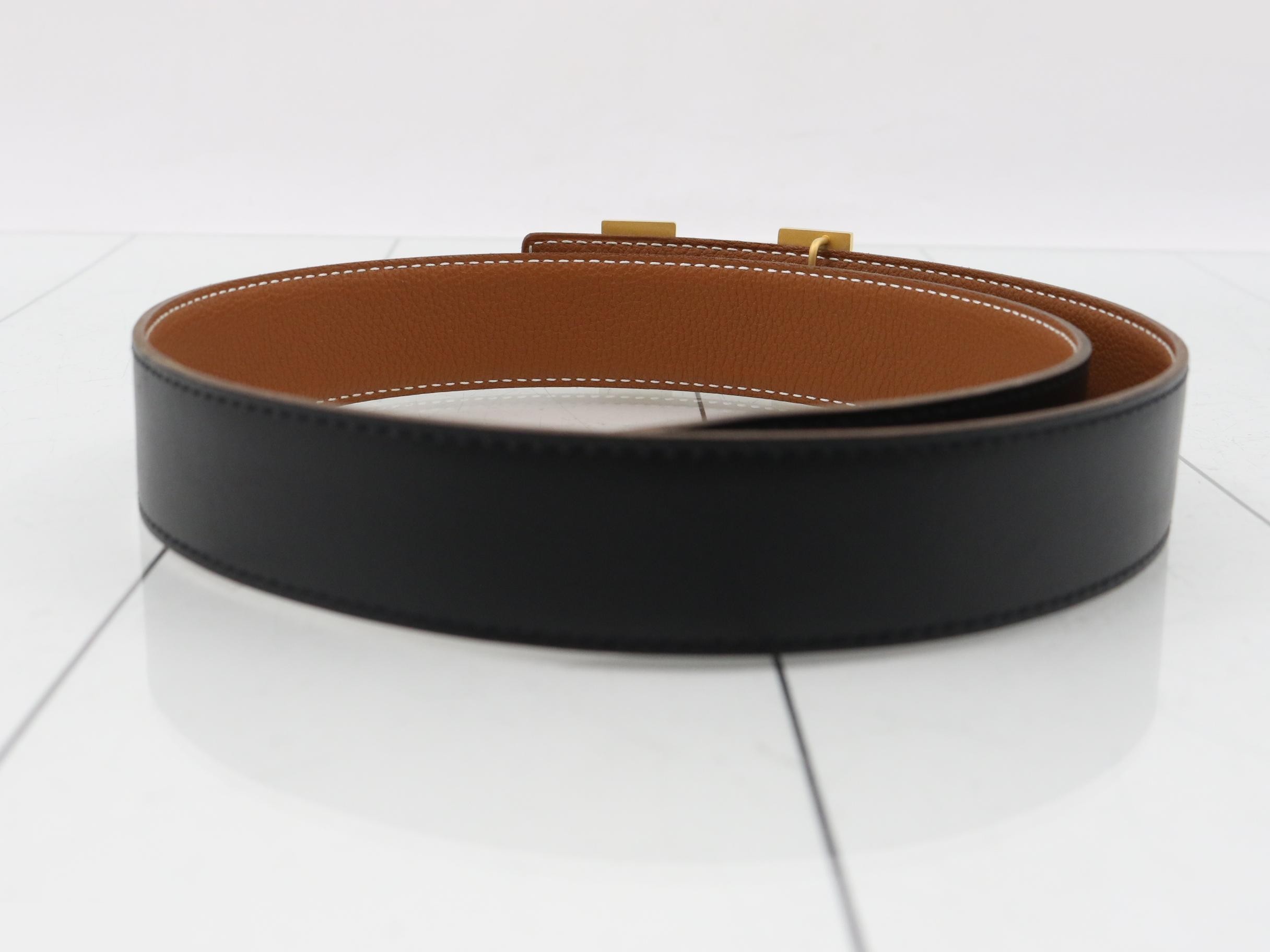 Constance Reversible Belt, Gold Hardware, Black/Brown, Size 75 E — view 2