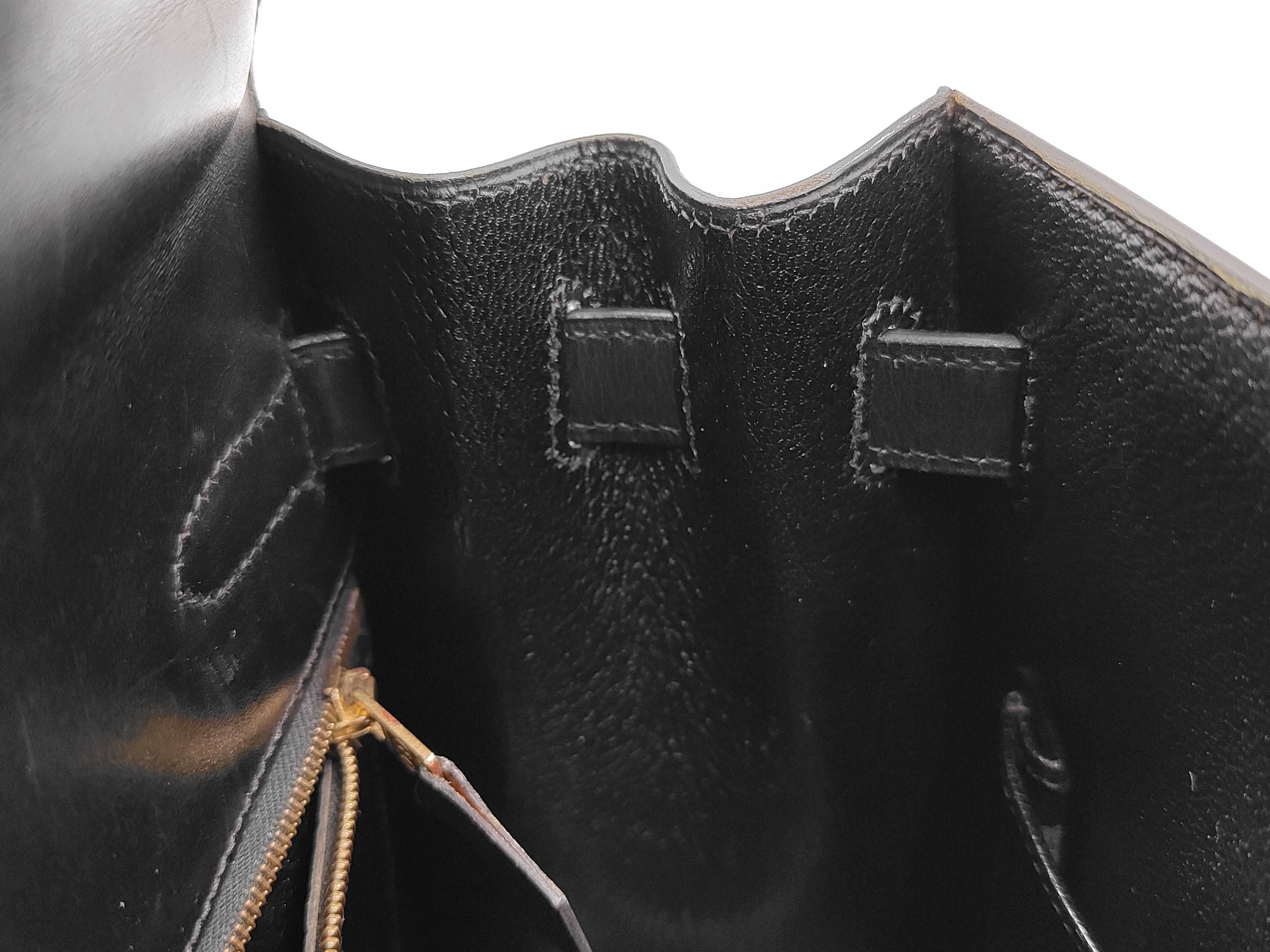 Kelly 32 Black Box Calf Gold Hardware External Stitching B Stamp Handbag — view 11