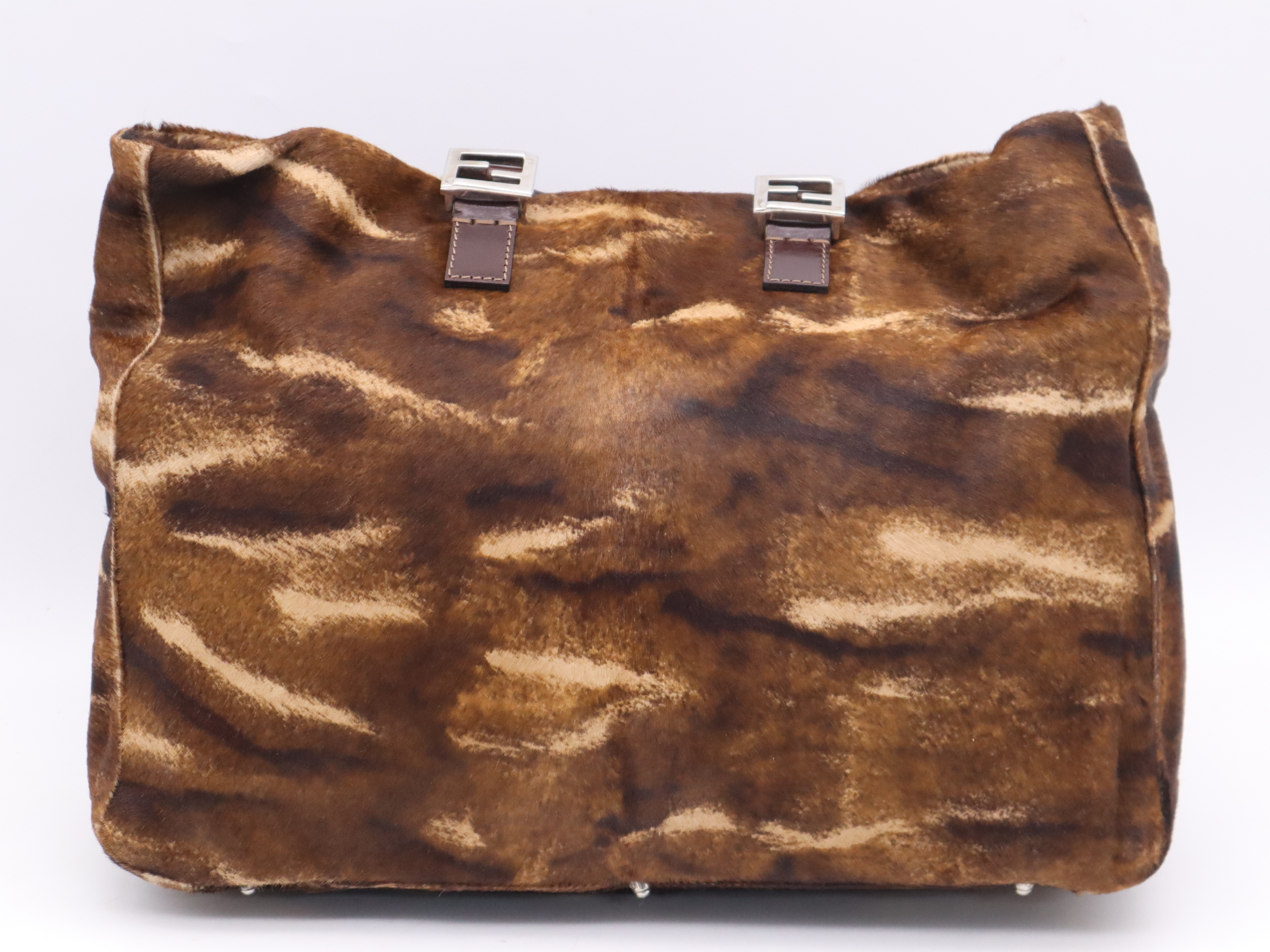 Calf Hair Animal Print Tote Bag, Brown, Silver Hardware, Handbag — view 2