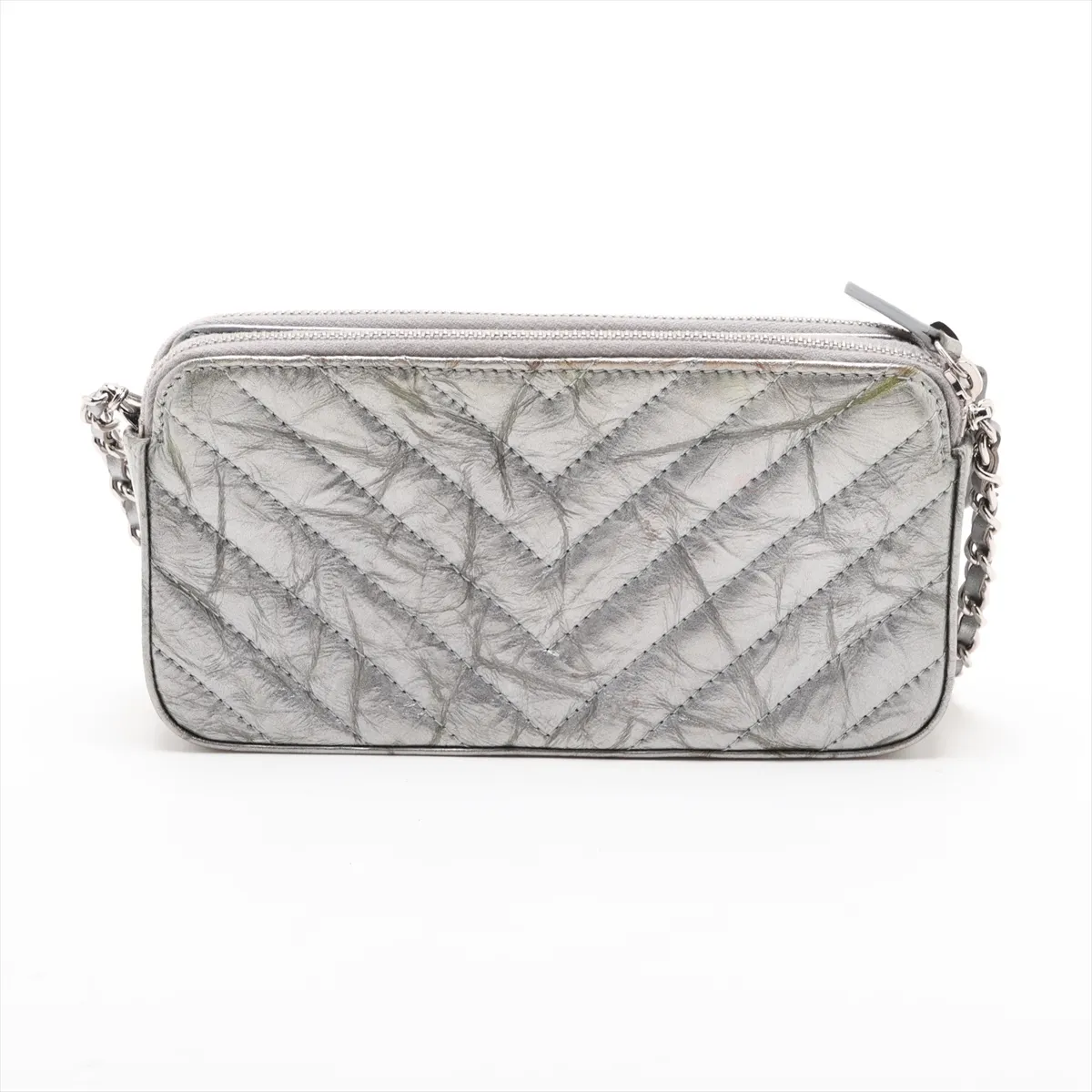 Chevron Patent Leather Chain Shoulder Bag, Silver, Silver Hardware, 25929703, Serial Number 25 — view 2