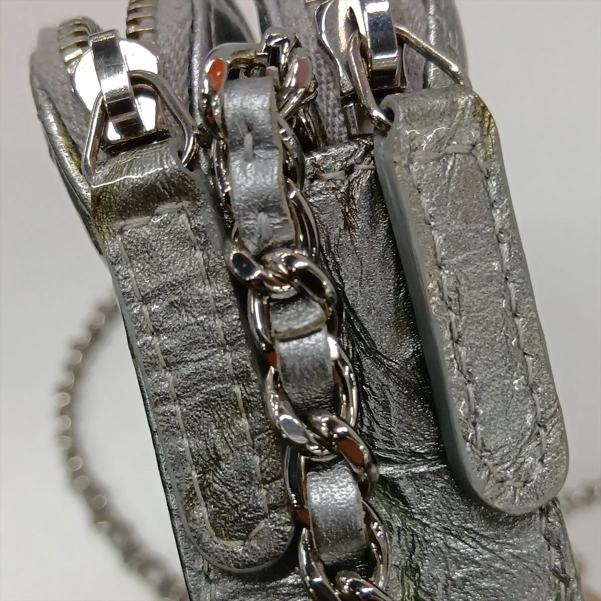 Chevron Patent Leather Chain Shoulder Bag, Silver, Silver Hardware, 25929703, Serial Number 25 — view 14