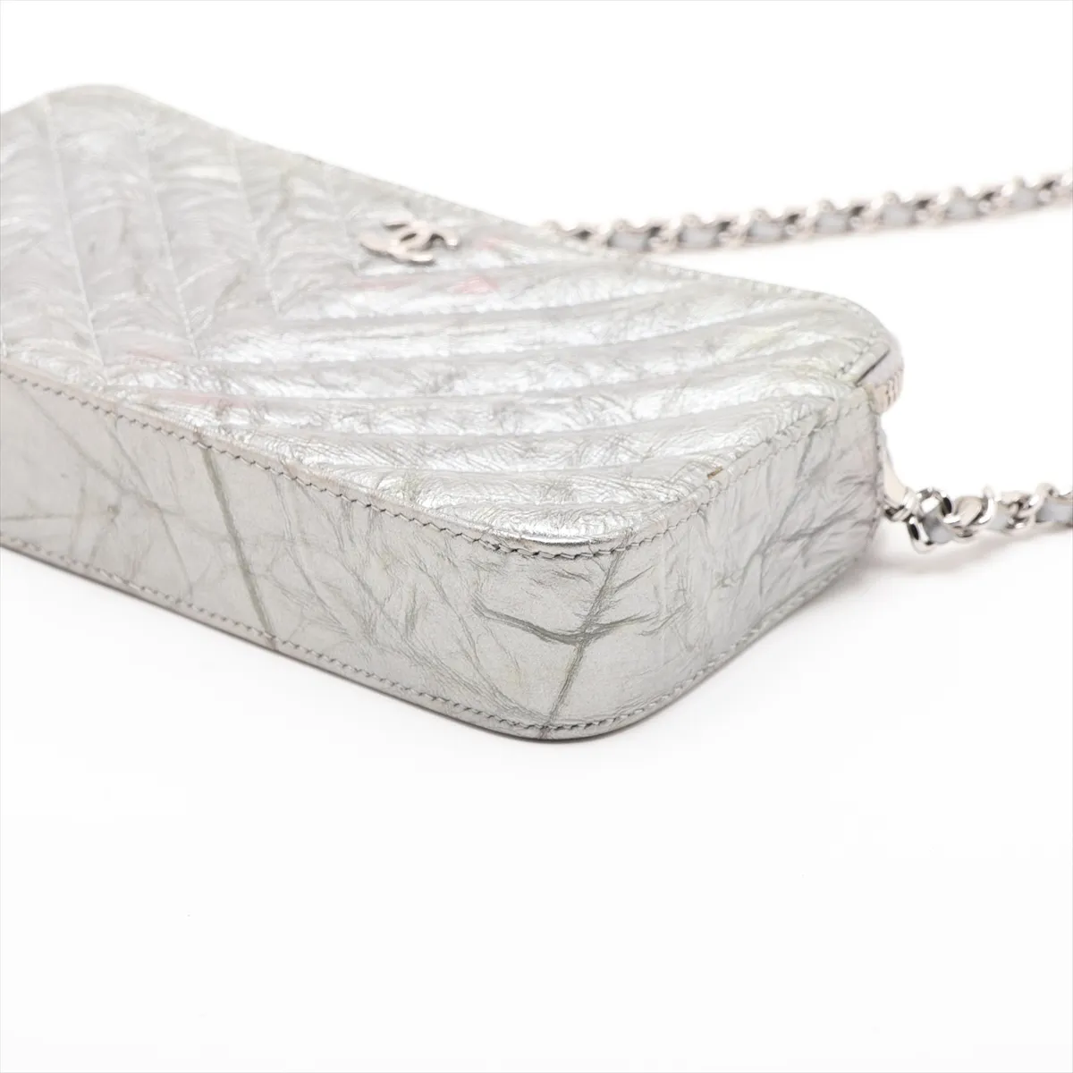 Chevron Patent Leather Chain Shoulder Bag, Silver, Silver Hardware, 25929703, Serial Number 25 — view 3