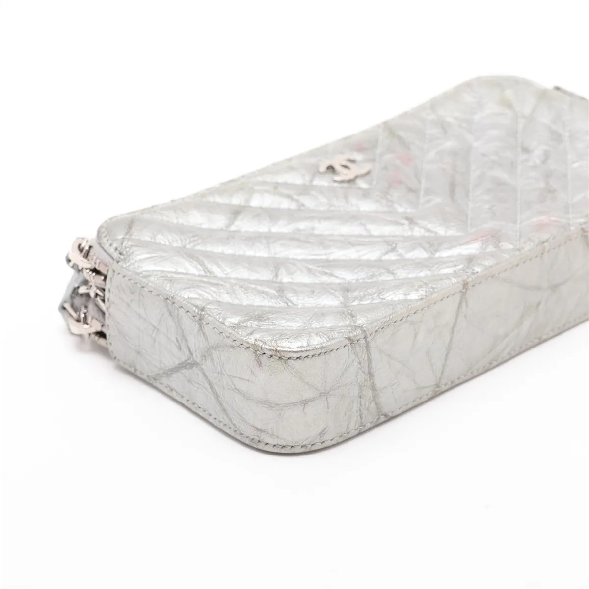 Chevron Patent Leather Chain Shoulder Bag, Silver, Silver Hardware, 25929703, Serial Number 25 — view 4