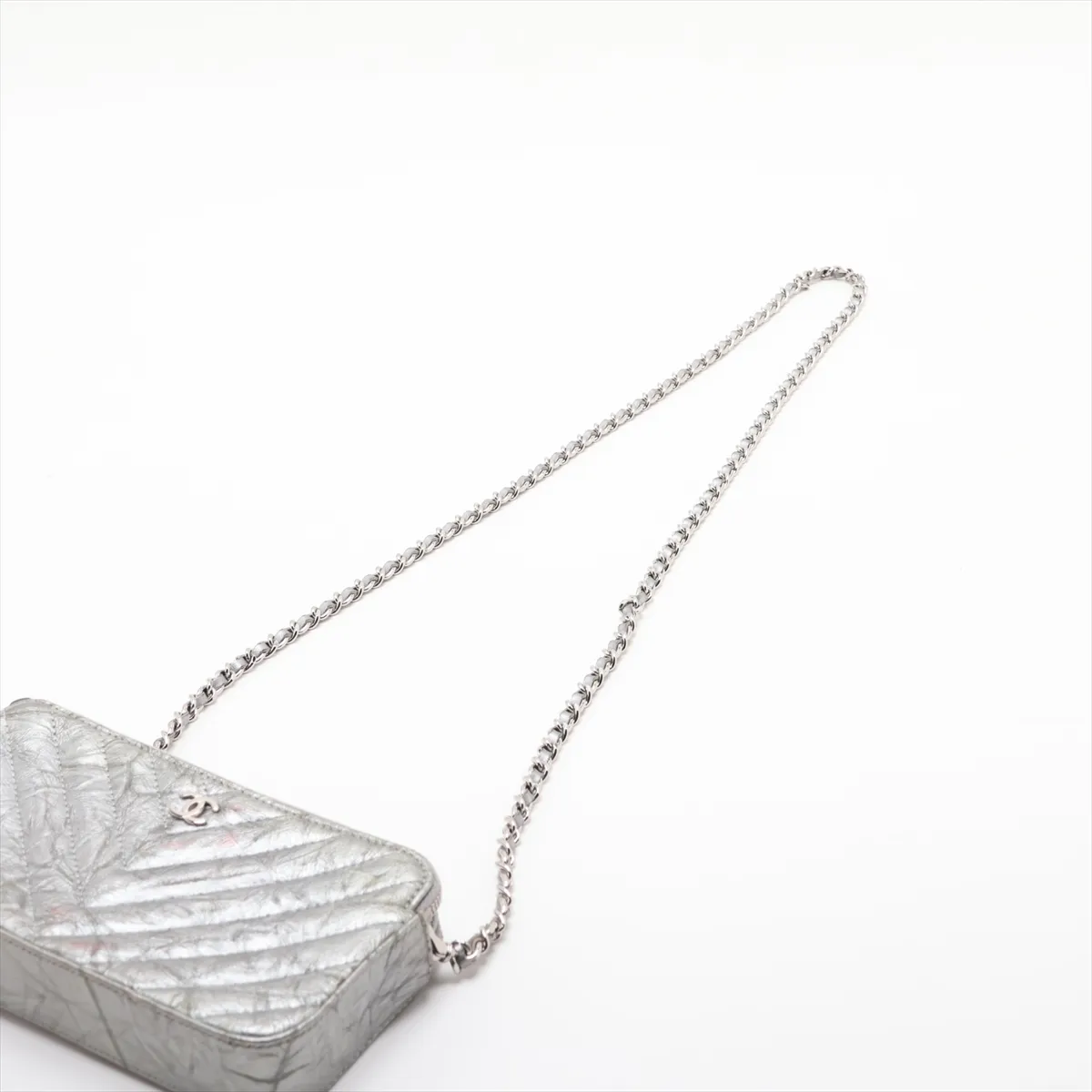Chevron Patent Leather Chain Shoulder Bag, Silver, Silver Hardware, 25929703, Serial Number 25 — view 5